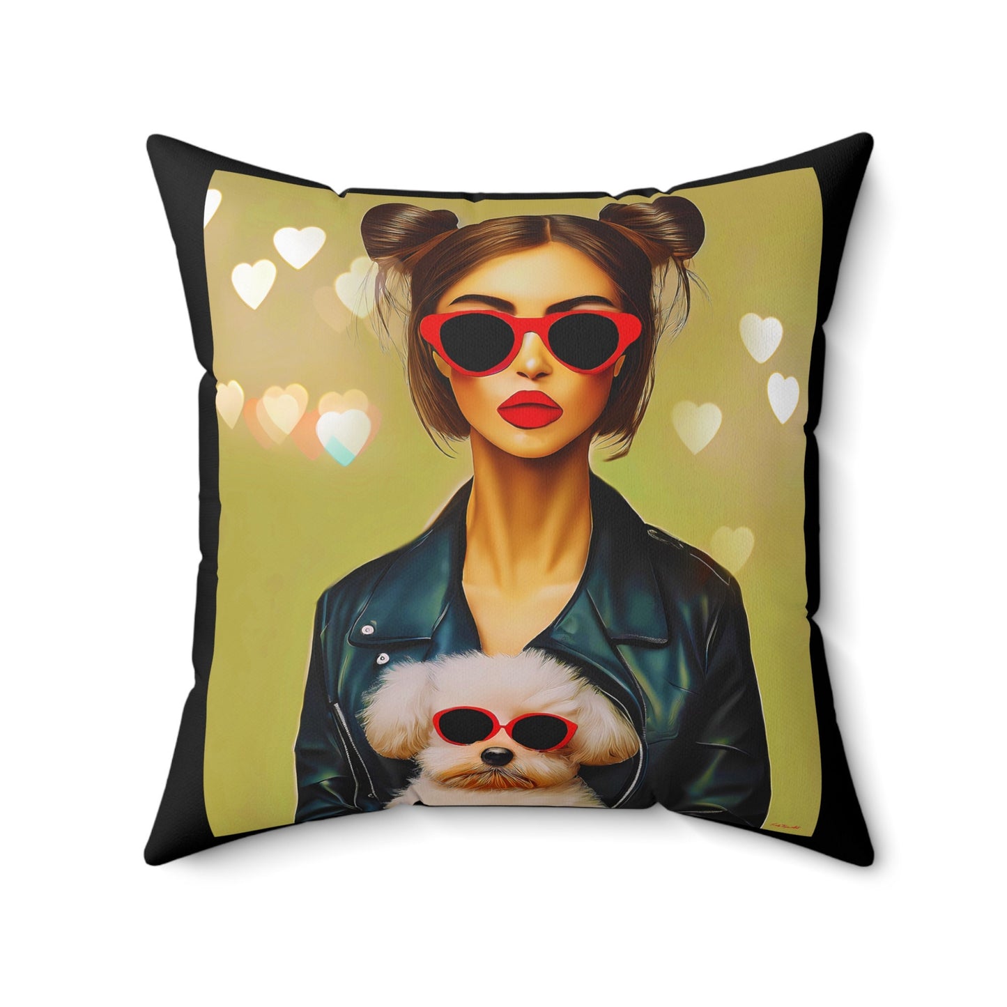 woman and dog square pillow, decorative pillow, living room pillow, bedroom pillow, throw pillow, pillows, decorative pillows, accent pillow - LOLA VEGAS ART