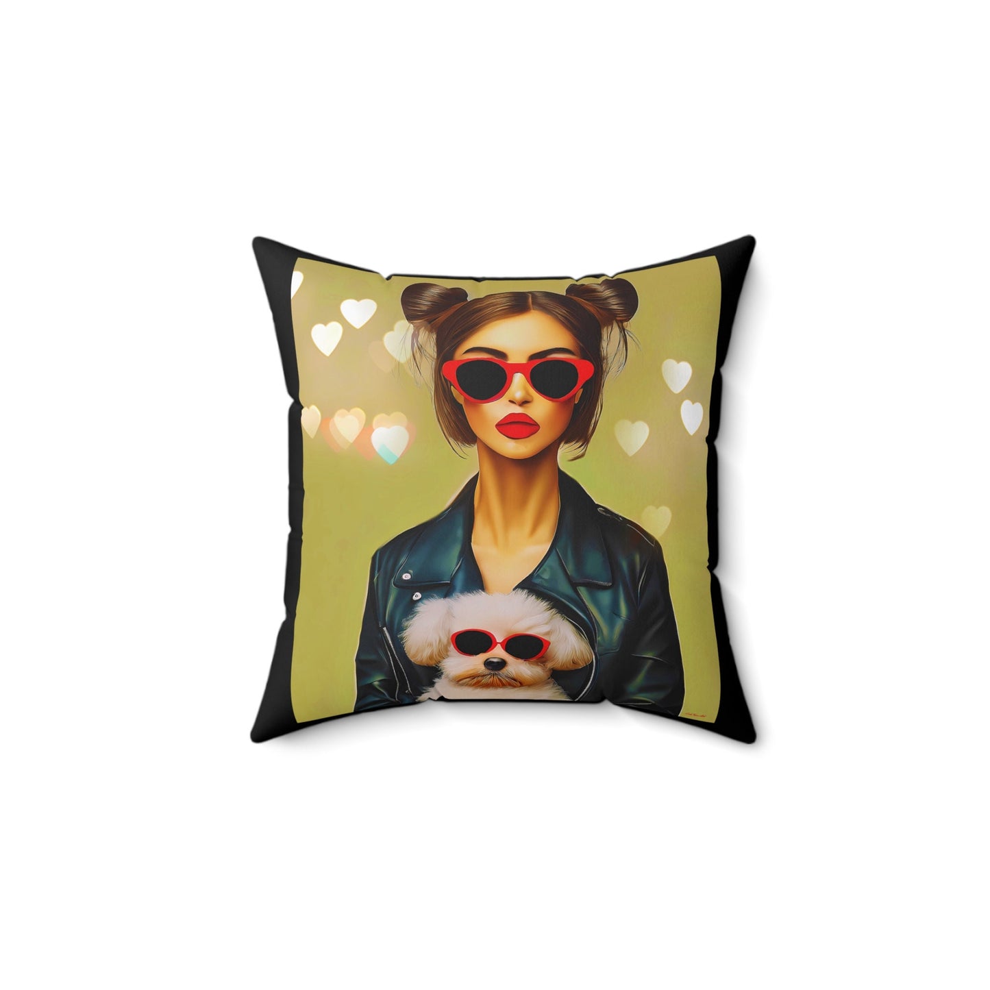 woman and dog square pillow, decorative pillow, living room pillow, bedroom pillow, throw pillow, pillows, decorative pillows, accent pillow - LOLA VEGAS ART