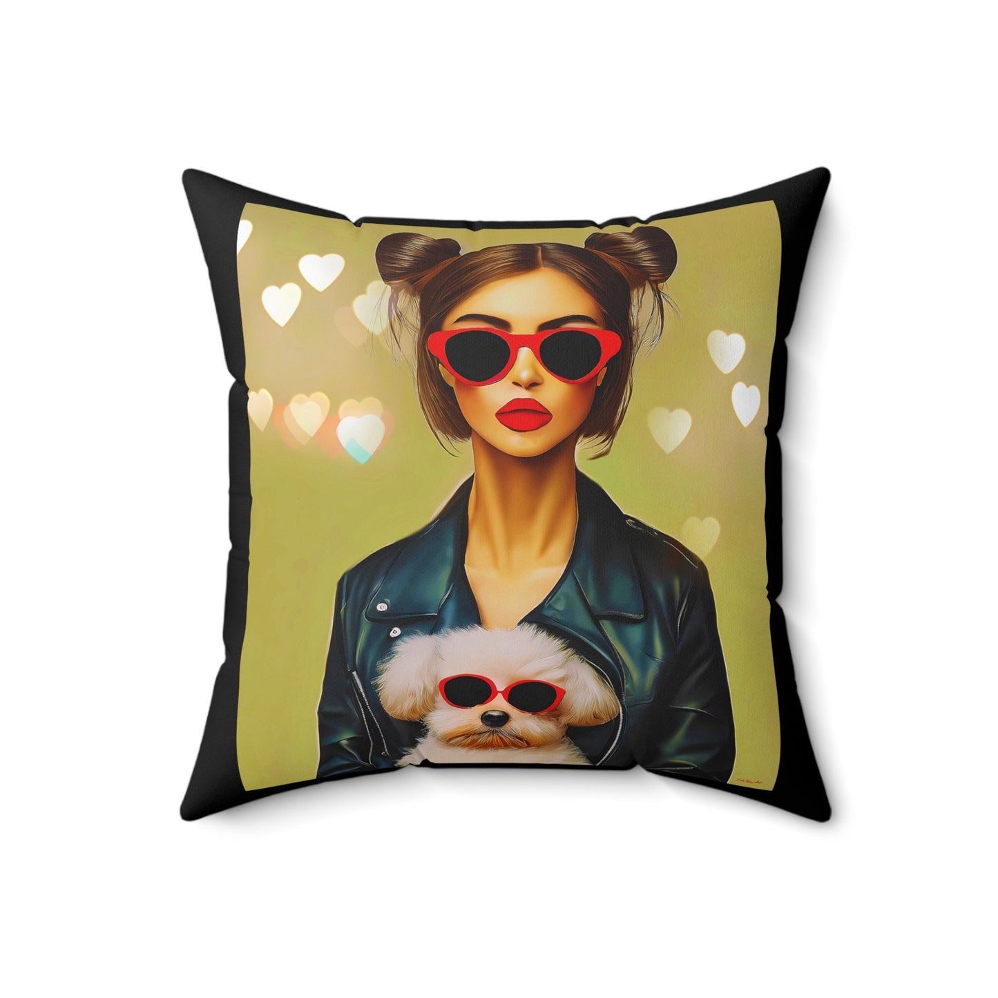 woman and dog square pillow, decorative pillow, living room pillow, bedroom pillow, throw pillow, pillows, decorative pillows, accent pillow - LOLA VEGAS ART