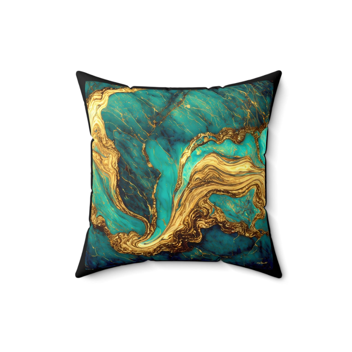 green and gold marble abstract swirl square pillow, decorative pillow, living room pillow, bedroom pillow, decorative pillows, accent pillow