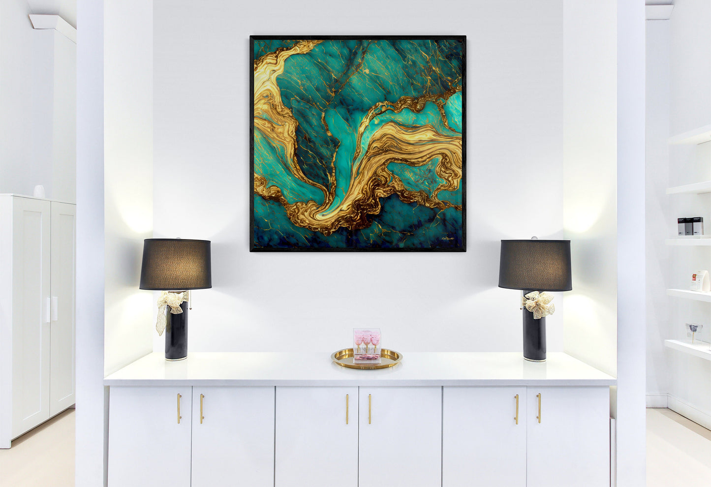 green and gold marble abstract print framed canvas wall art, wall art framed, wall art canvas with frame, wall art living room framed,