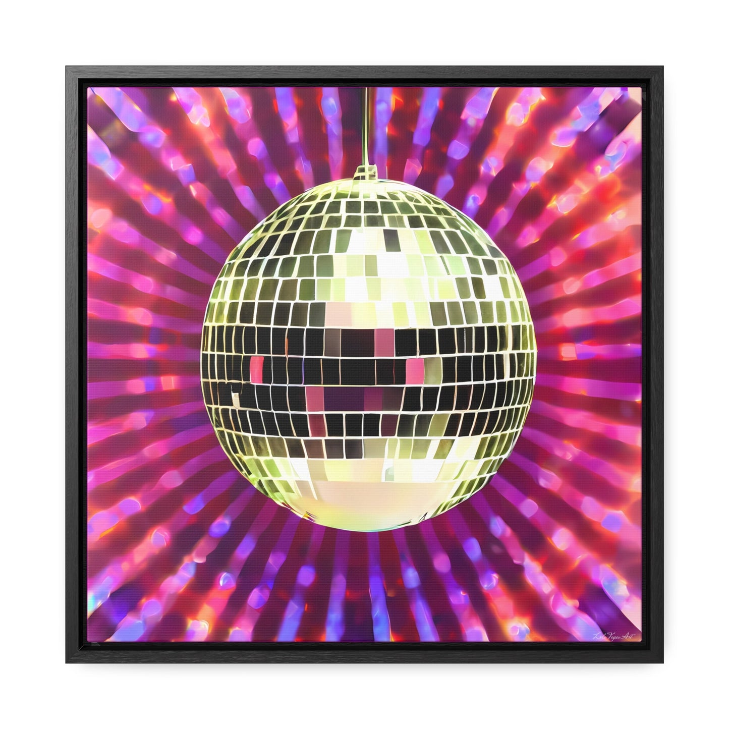 gold disco ball framed wall art,  wall art in frame, wall art with frame, wall art framed, wall art canvas framed, pink, purple, retro art