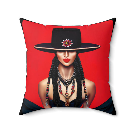 latina woman in bolero hat, decorative pillow, living room pillow, bedroom pillow, throw pillow, pillows, decorative pillows, accent pillow