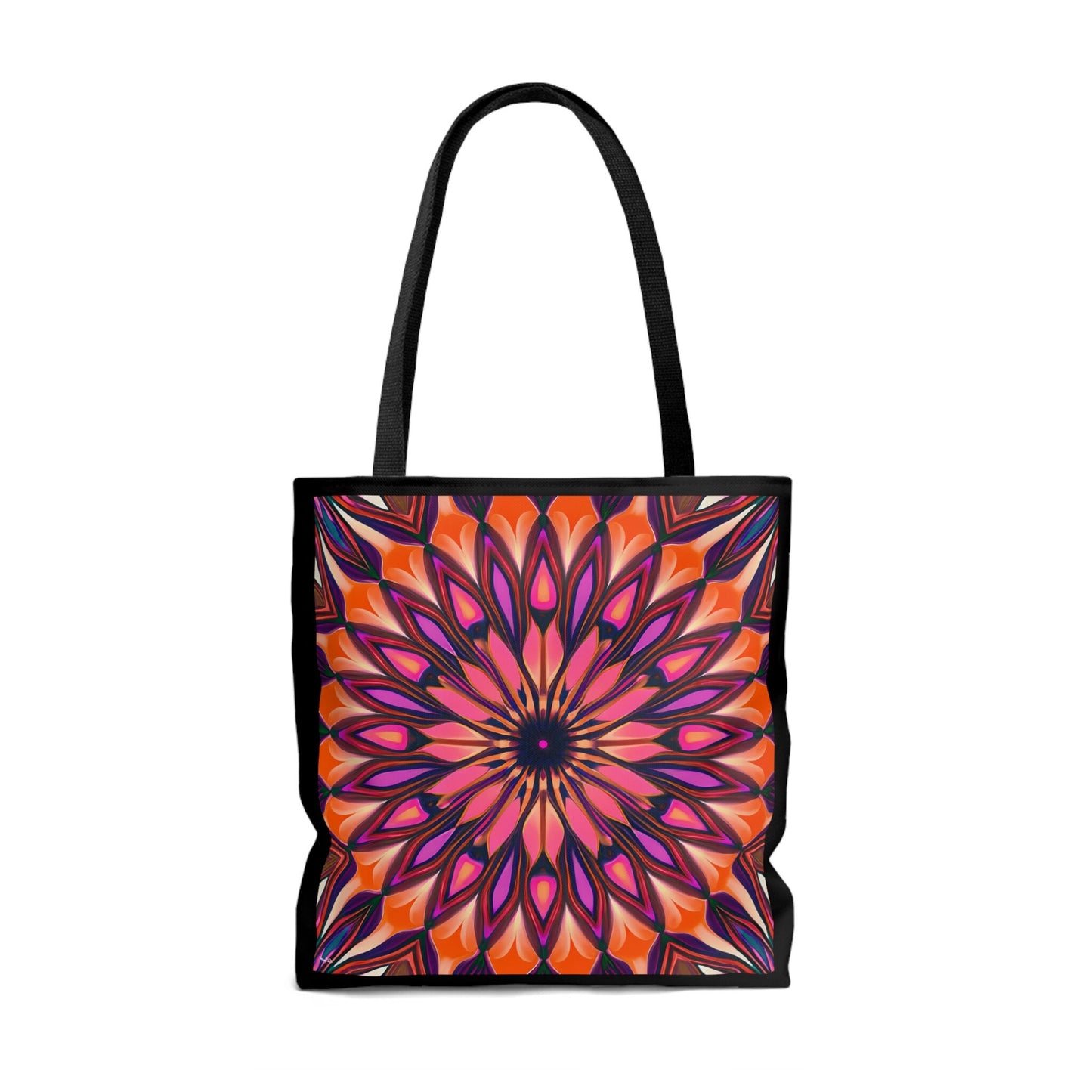 orange and purple abstract sunburst canvas tote bag,