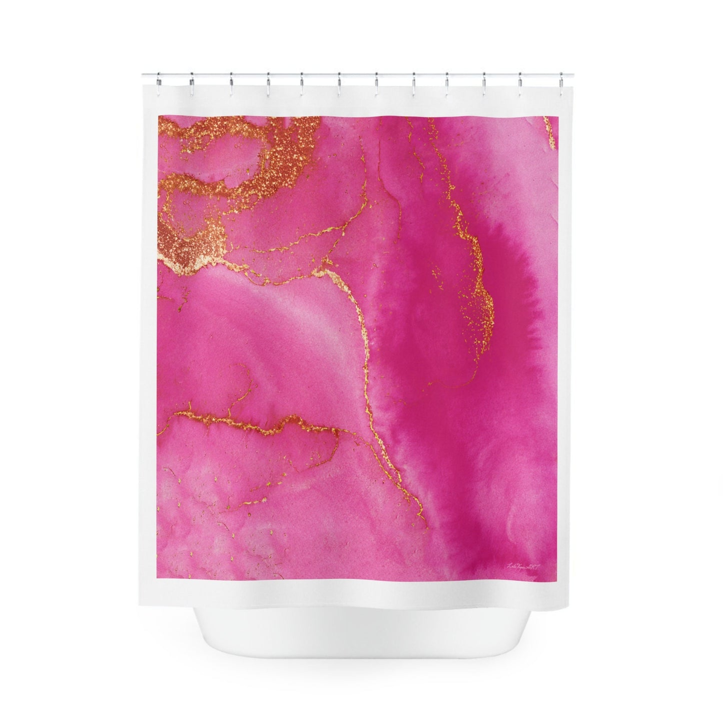 fuchsia gold abstract shower curtain, home accessories, bathroom dcor, bathroom, home dcor, housewarming gift, pink shower room decor