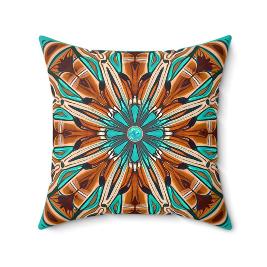 tan and turquoise southwestern native american square pillow, living room pillow, bedroom pillow, throw pillow, pillows, accent pillow