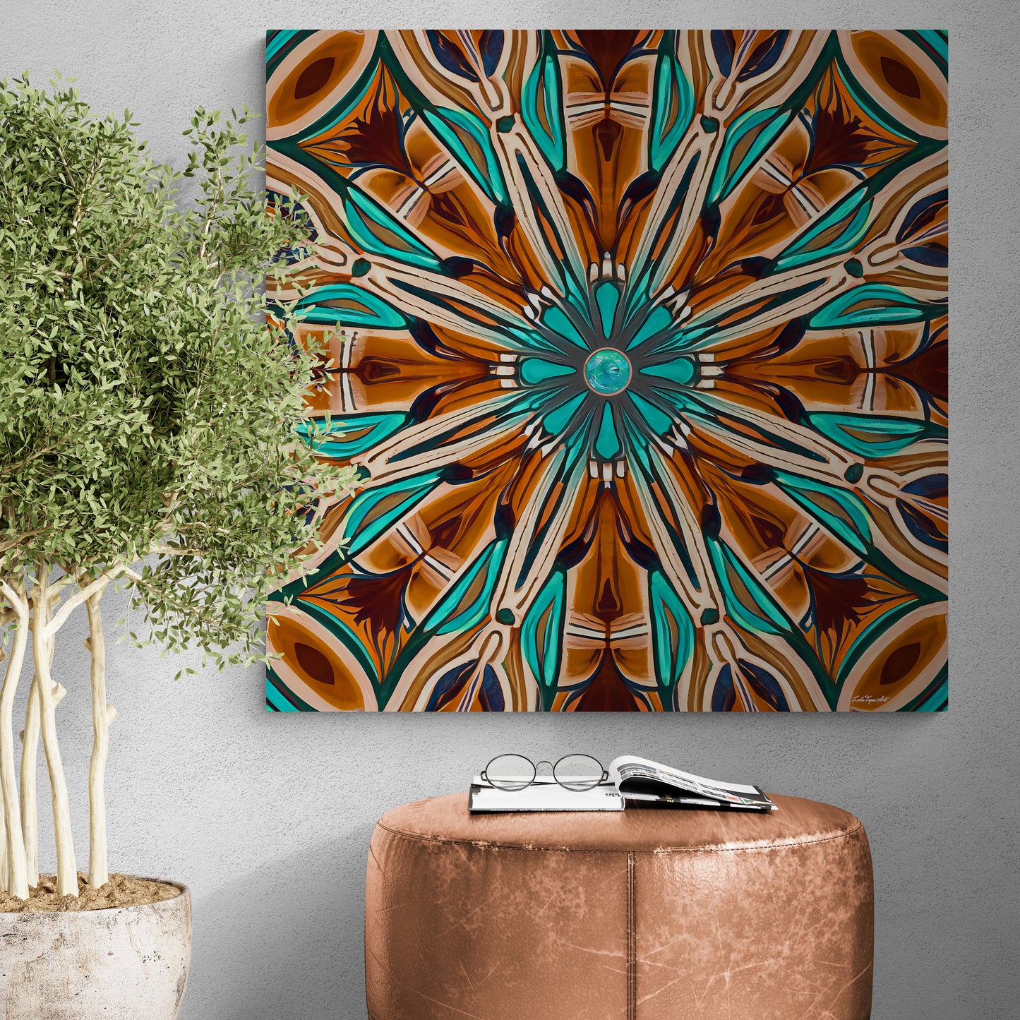 tan and turquoise southwestern native american canvas wall art, wall art dcor, room wall dcor, unique art, abstract art, southwest decor