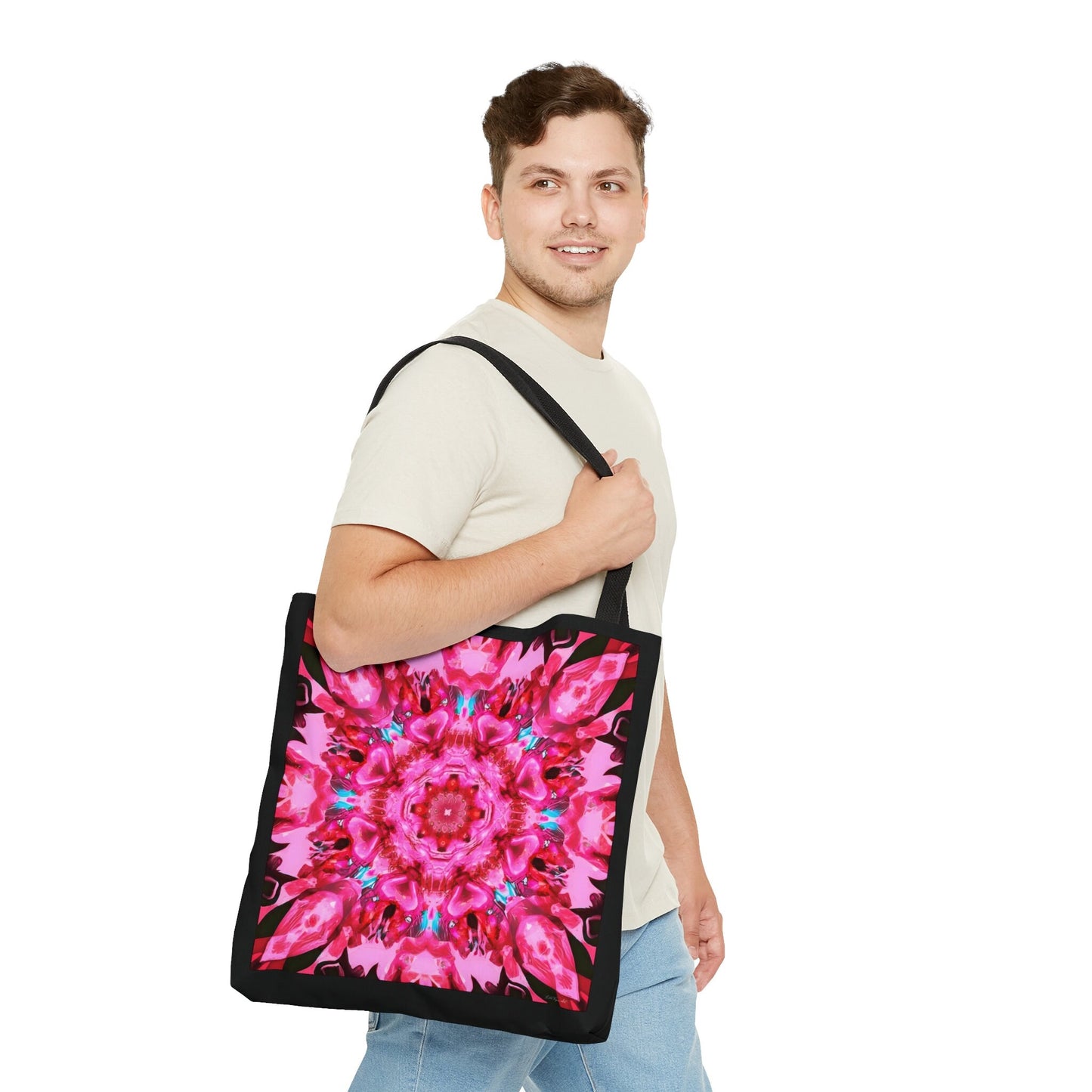 pink mandala kaleidoscope canvas tote bag, gifts for women, canvas shopper, oversized bag, reusable bag, shopping bag, tote bag for women