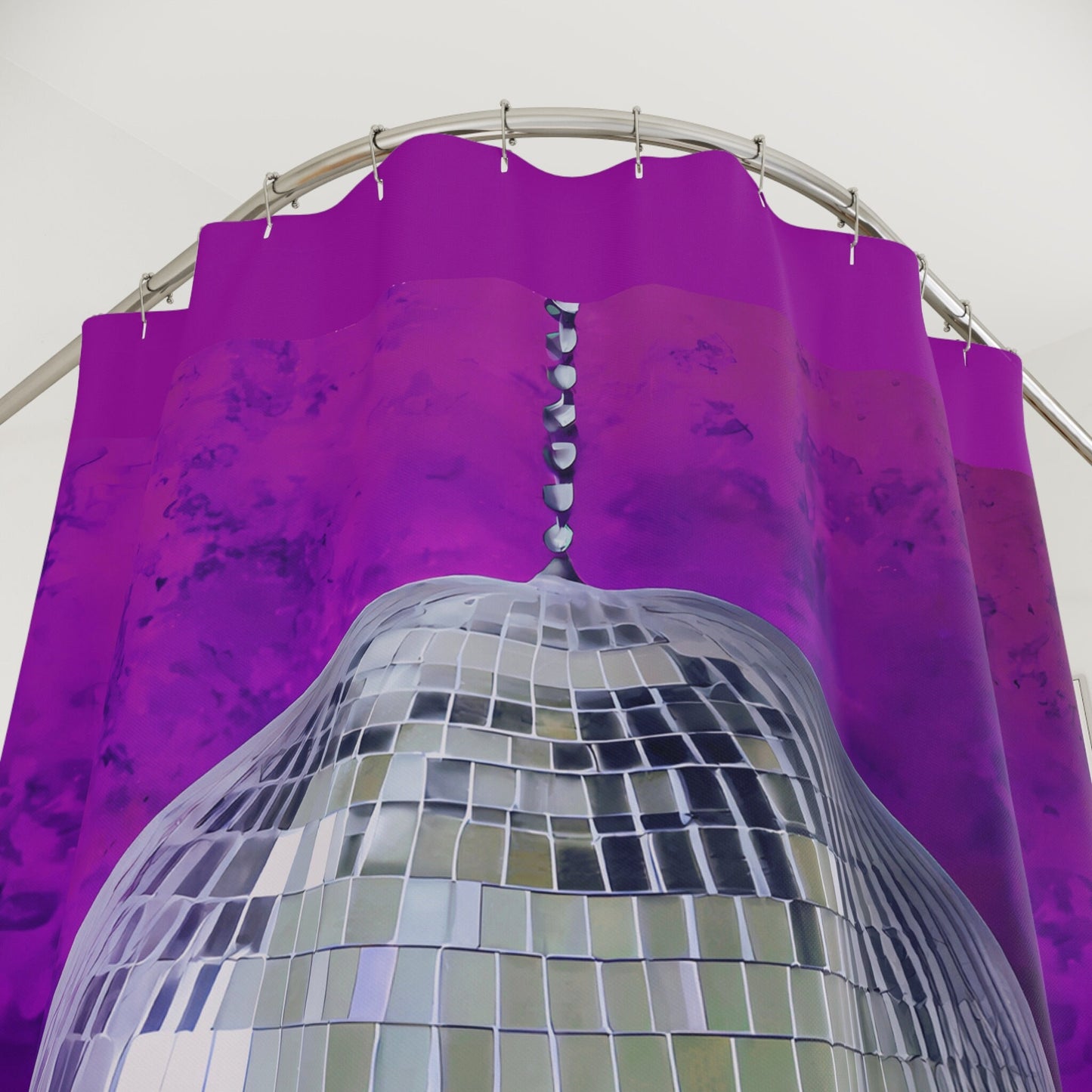 silver disco ball shower curtain, home accessories, bathroom dcor, bathroom, home dcor, housewarming gift, shower room decor, purple