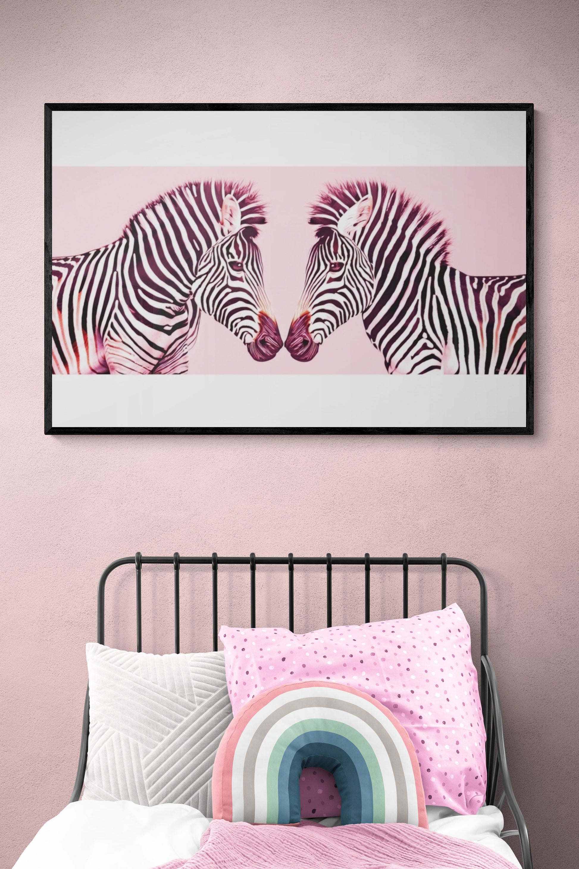 pink zebra canvas framed wall art, framed kids wall art, framed children's wall art, framed nursery wall art, framed girls wall art - LOLA VEGAS ART