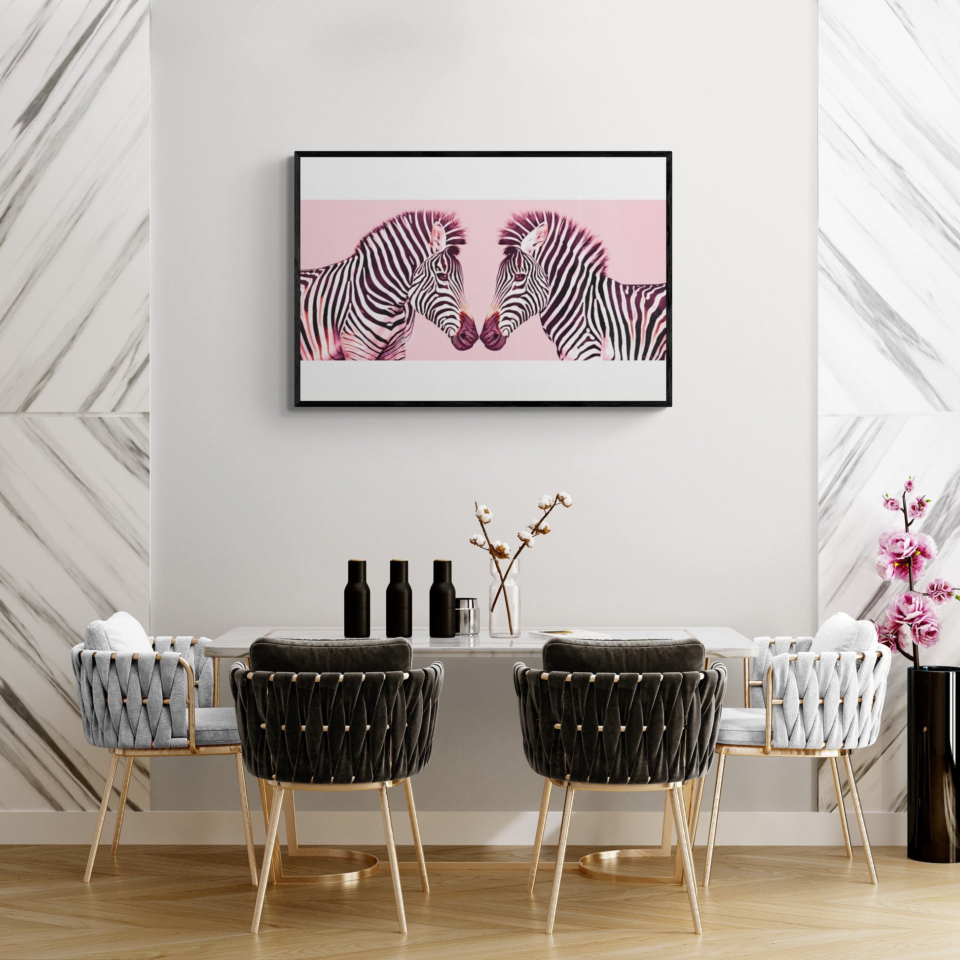 pink zebra canvas framed wall art, framed kids wall art, framed children's wall art, framed nursery wall art, framed girls wall art - LOLA VEGAS ART