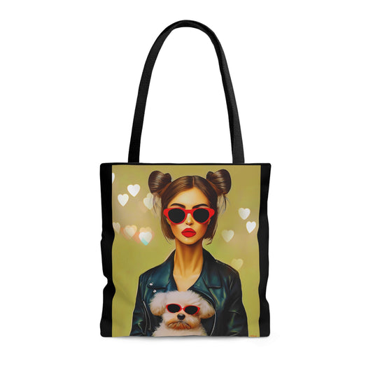 woman and her dog canvas tote bag,