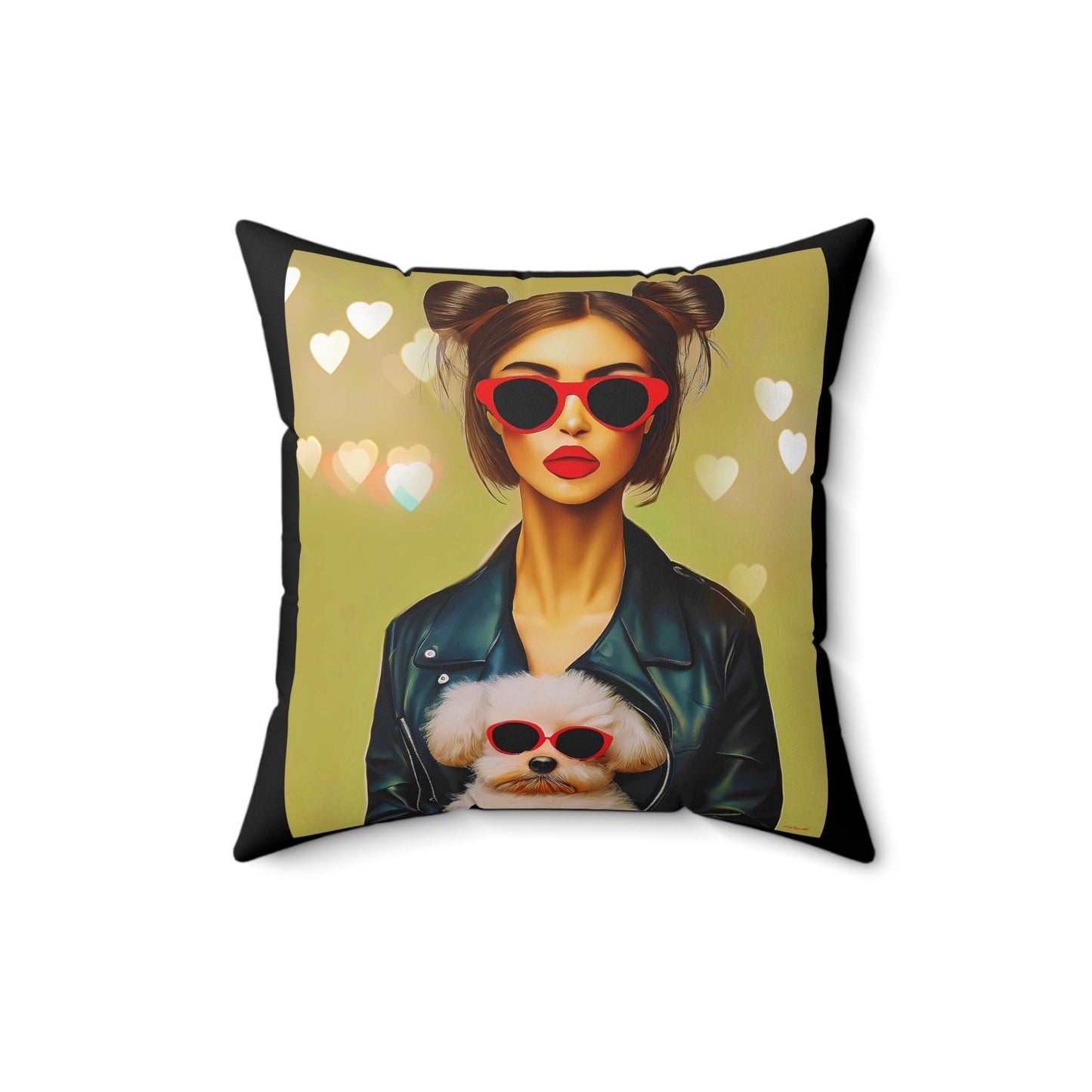 woman and dog square pillow, decorative pillow, living room pillow, bedroom pillow, throw pillow, pillows, decorative pillows, accent pillow - LOLA VEGAS ART