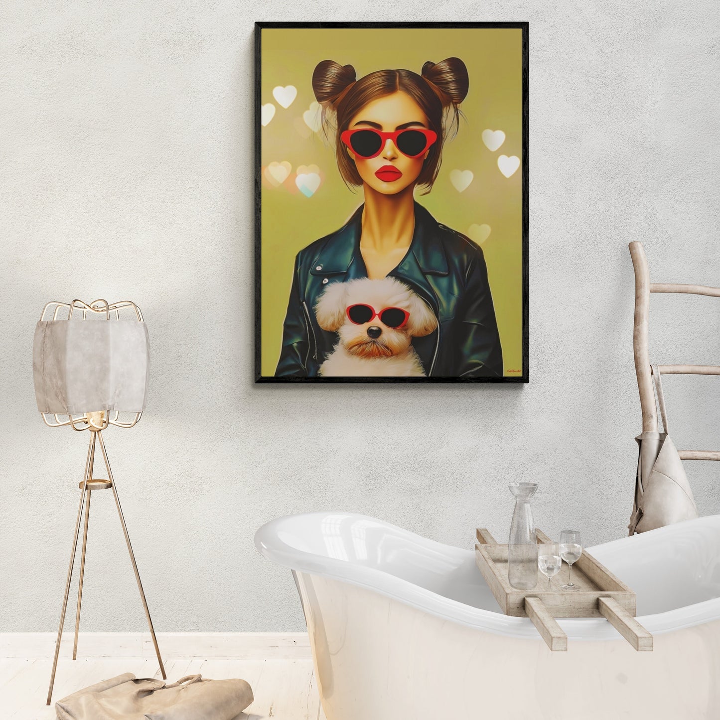 woman with dog canvas framed wall art,  wall art in frame, wall art framed, wall art canvas with frame, wall art living room framed, dog art