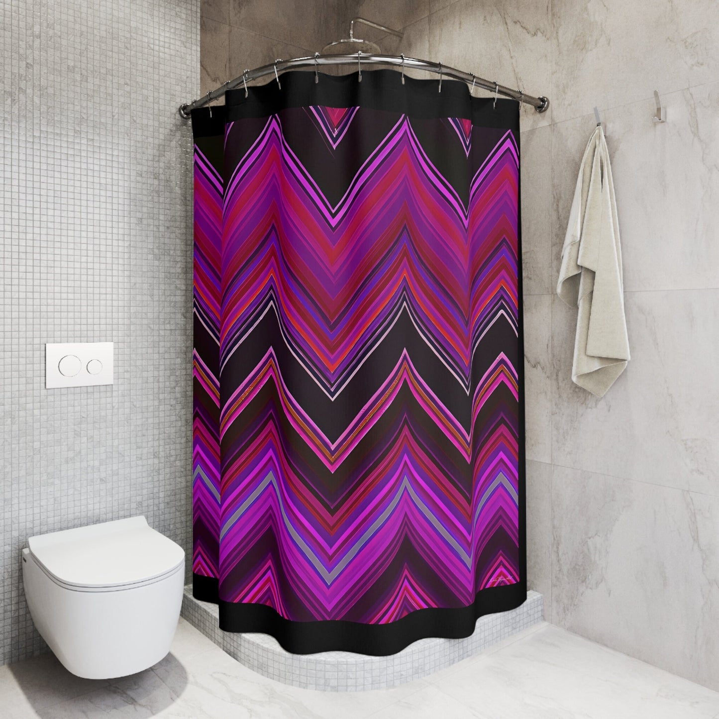 pink and black chevron shower curtain, , home accessories, bathroom dcor, bathroom, home dcor, housewarming gift, shower room decor