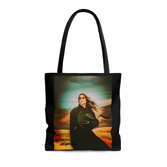 woman in the desert tote bag,