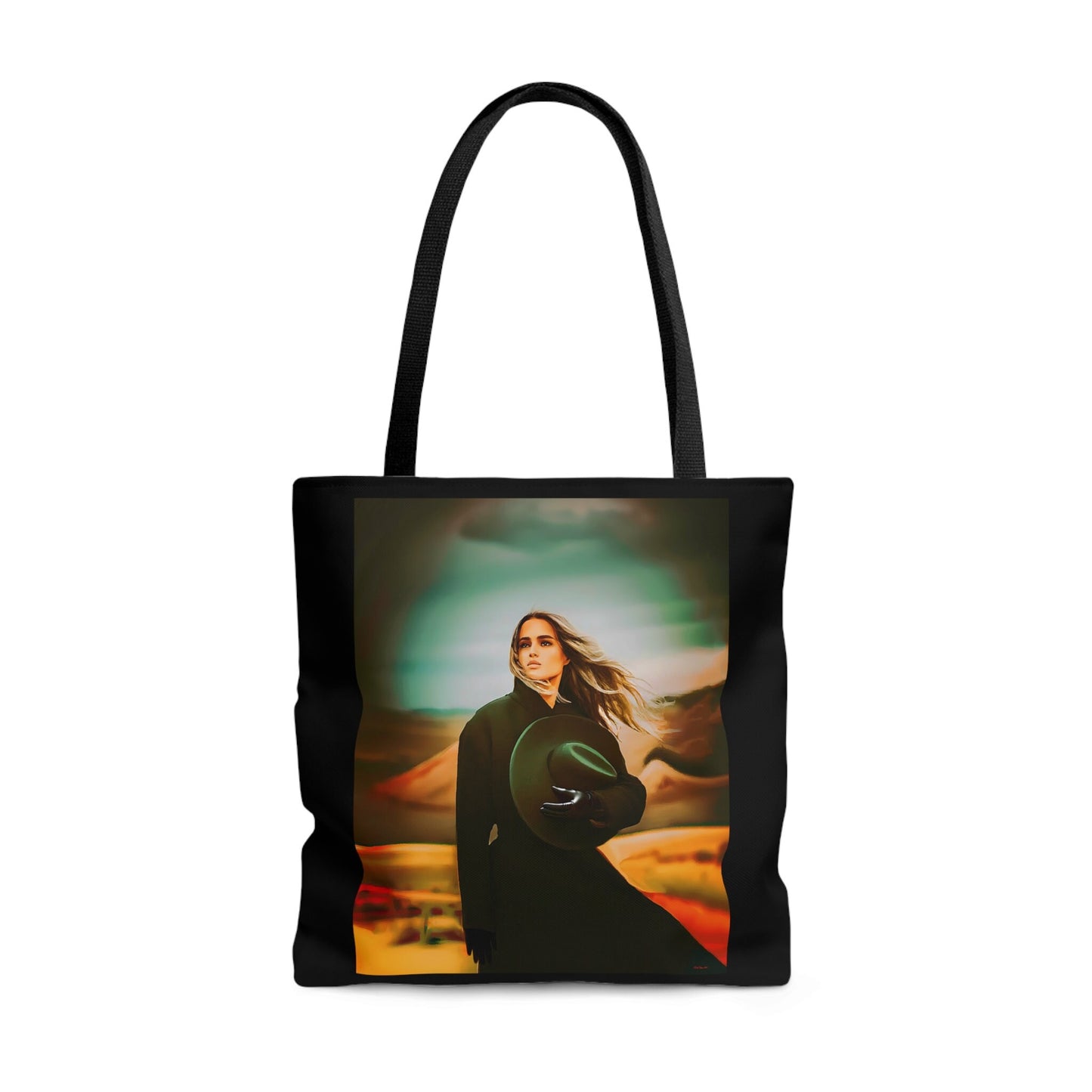 woman in the desert tote bag,