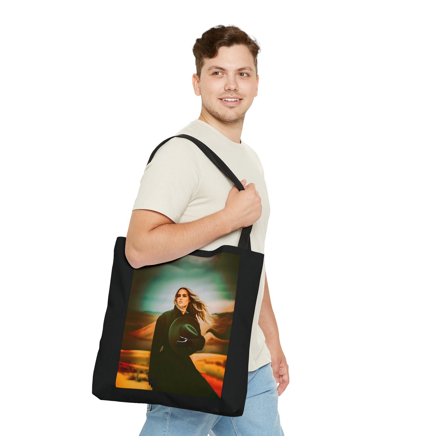 woman in the desert tote bag,