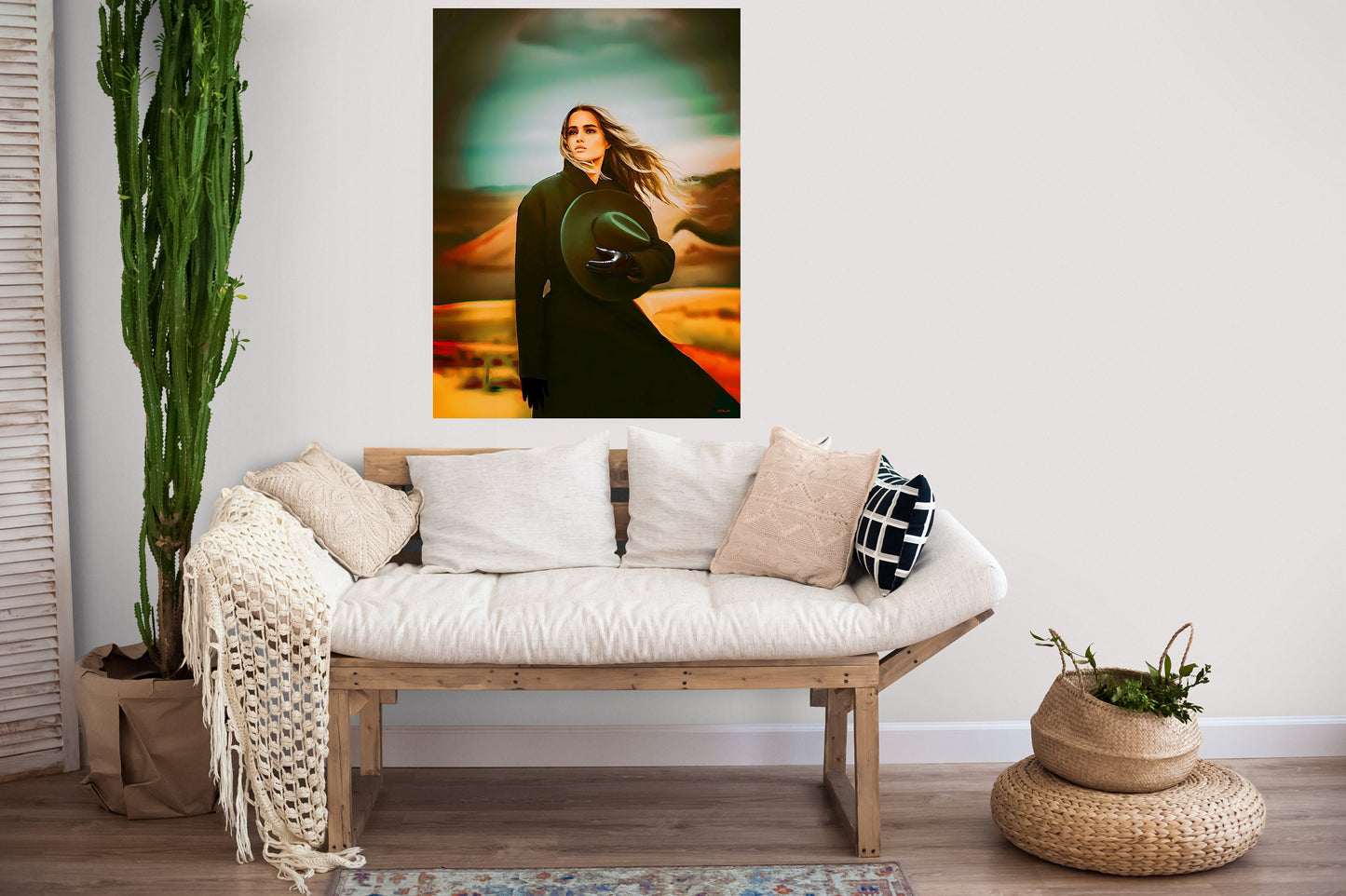 woman in the desert canvas wall art, wall art dcor, room wall dcor, southwestern art, woman portrait, dramatic art, beautiful female