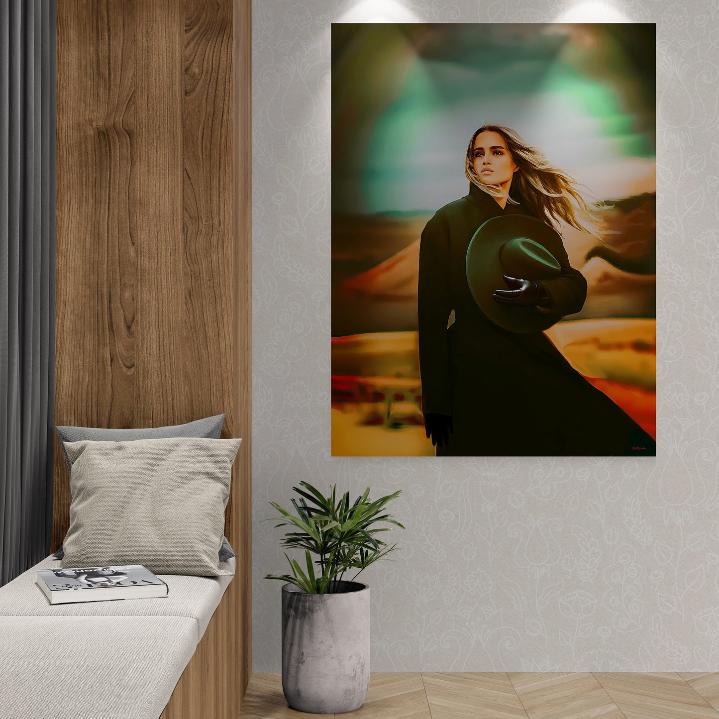 woman in the desert canvas wall art, wall art dcor, room wall dcor, southwestern art, woman portrait, dramatic art, beautiful female