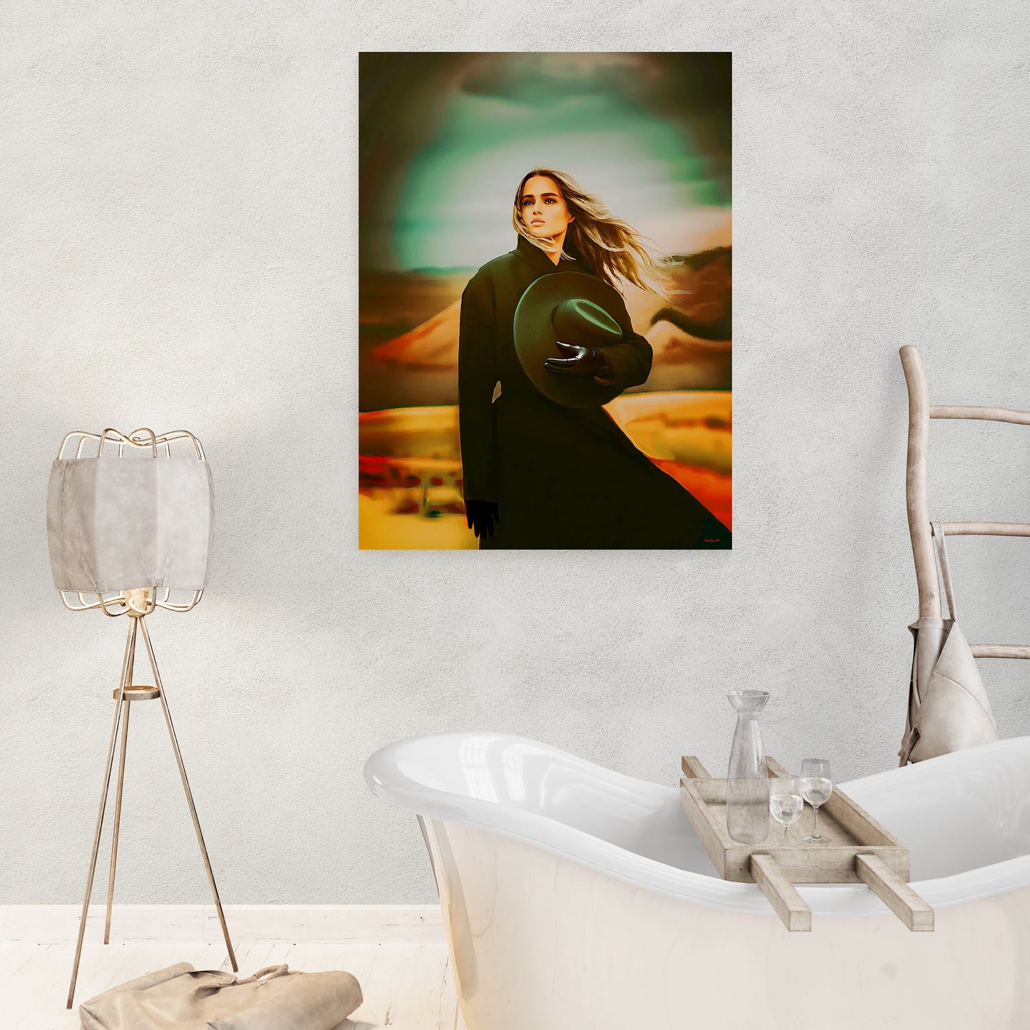 woman in the desert canvas wall art, wall art dcor, room wall dcor, southwestern art, woman portrait, dramatic art, beautiful female