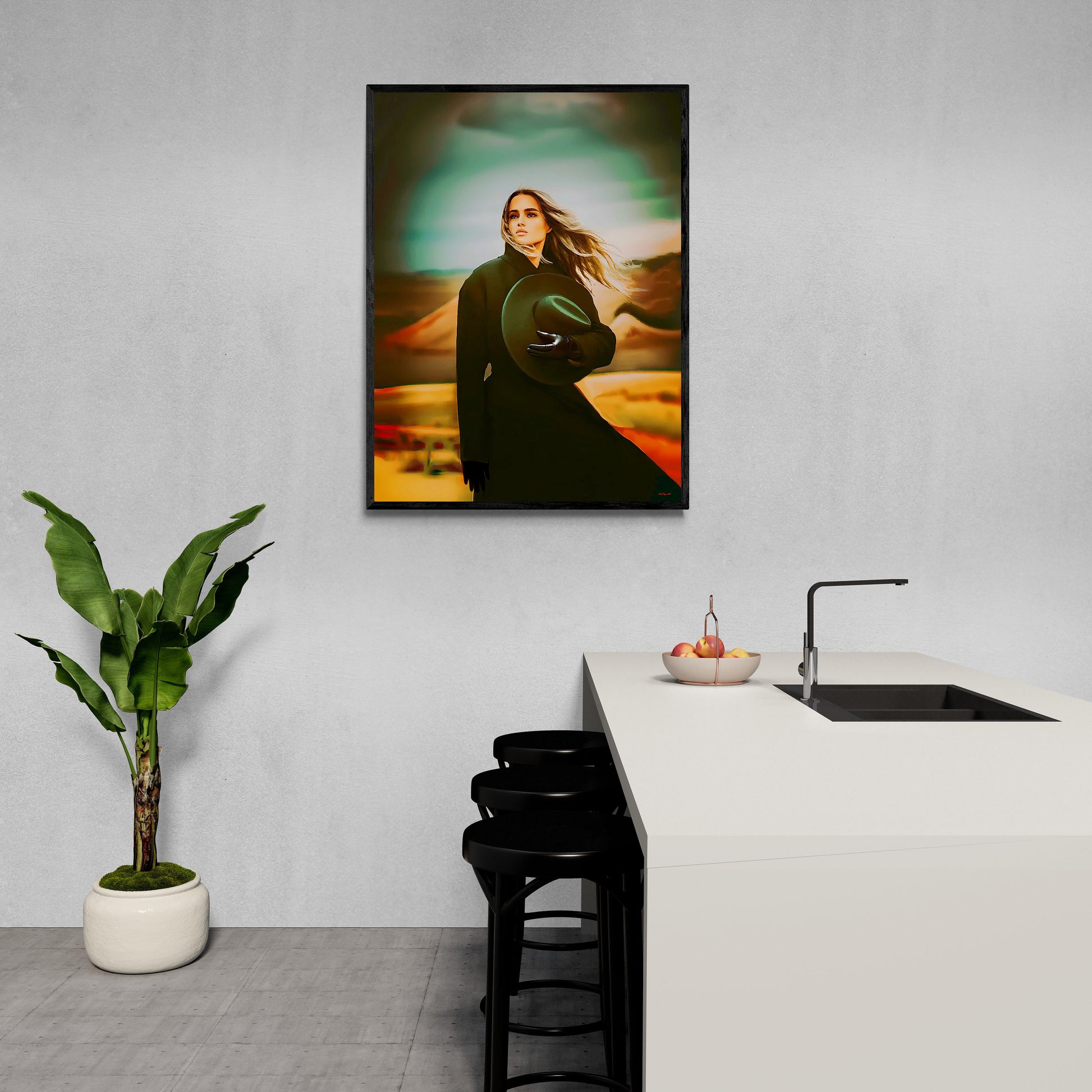 woman in the desert framed canvas wall art, wall art framed, wall art canvas with frame, wall art living room framed, southwestern wall art - LOLA VEGAS ART