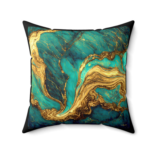 green and gold marble abstract swirl square pillow, decorative pillow, living room pillow, bedroom pillow, decorative pillows, accent pillow