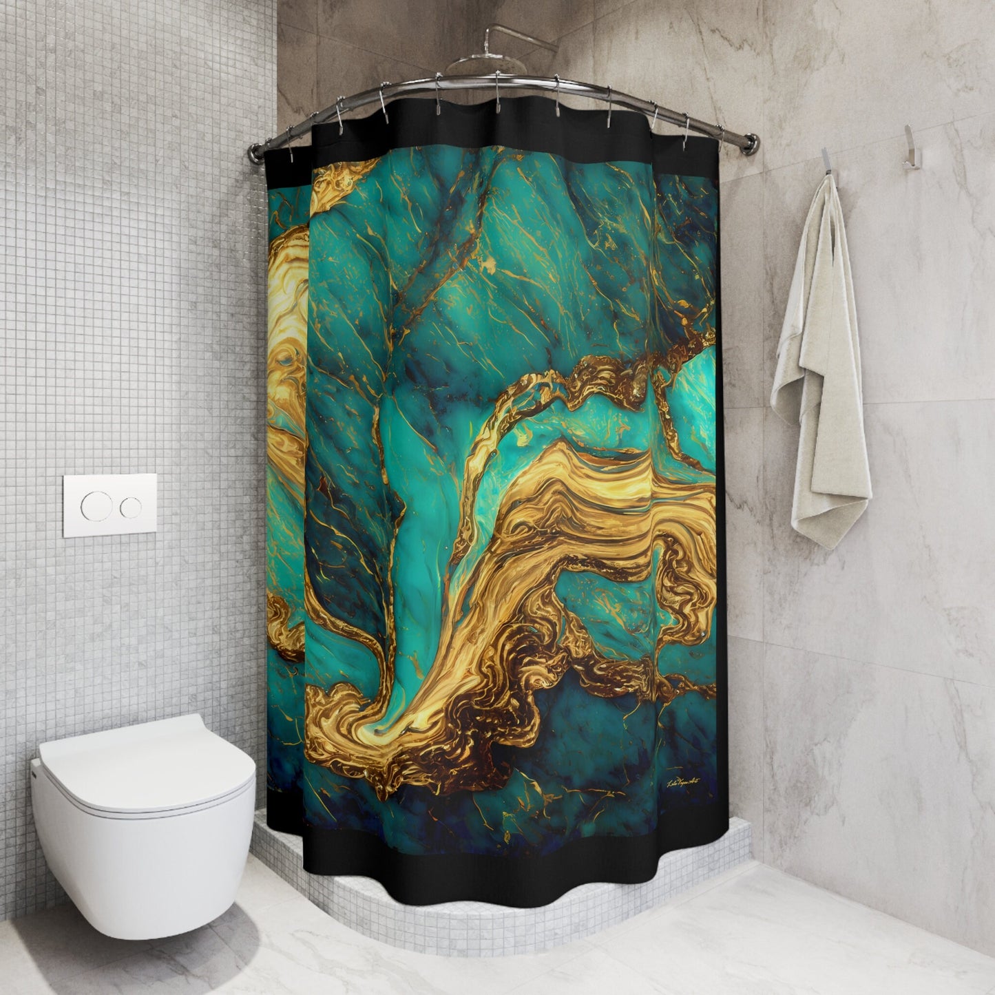 green and gold marble swirl abstract print shower curtain, home accessories, bathroom dcor, bathroom, home dcor, housewarming gift,