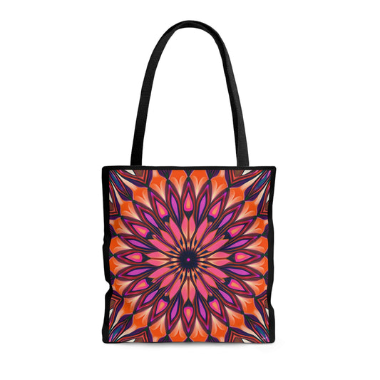 orange and purple abstract sunburst canvas tote bag,