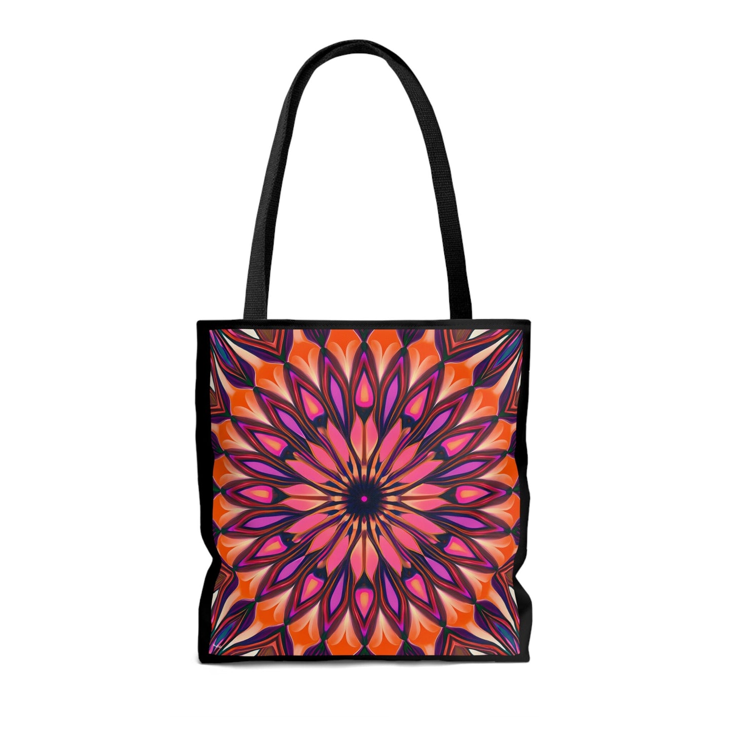 orange and purple abstract sunburst canvas tote bag,