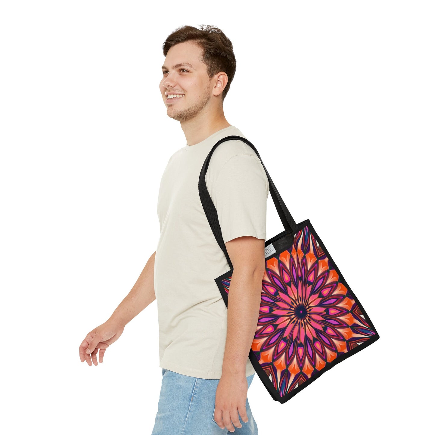 orange and purple abstract sunburst canvas tote bag,