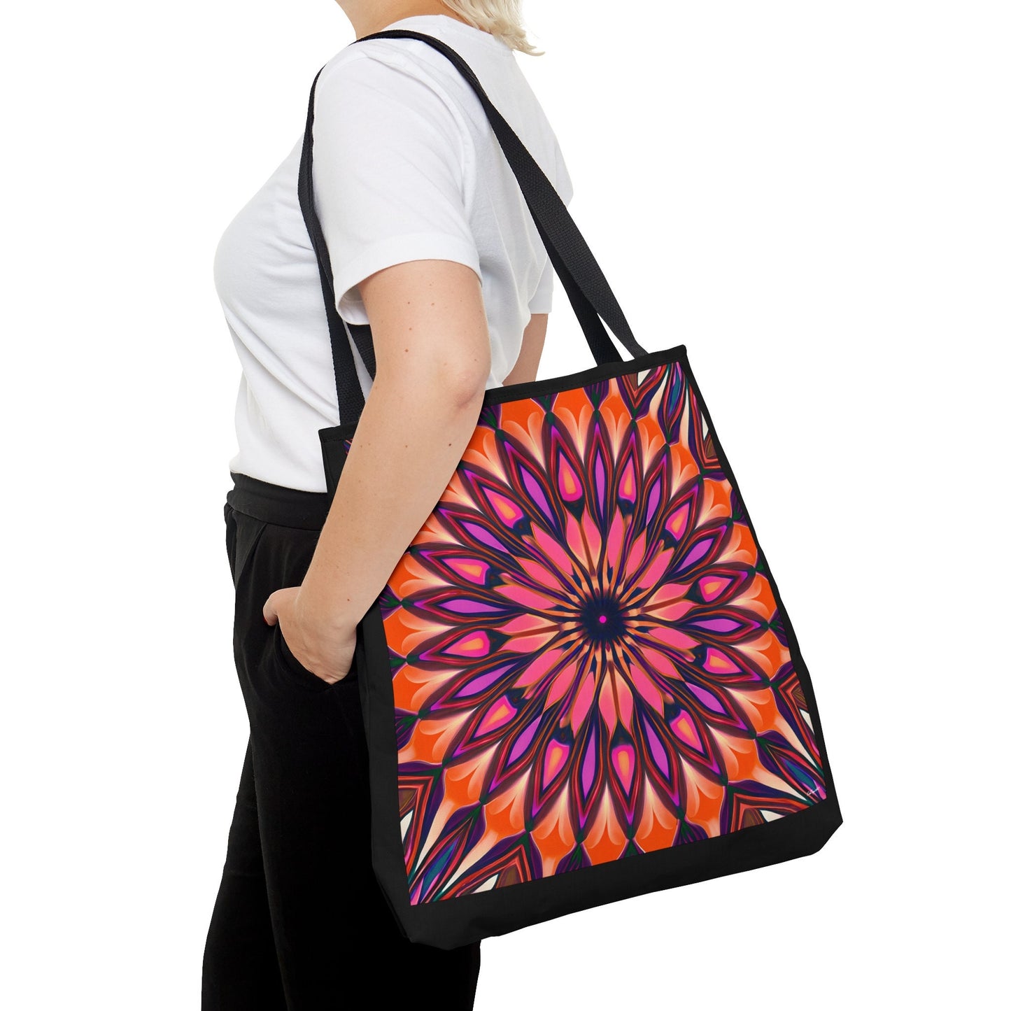 orange and purple abstract sunburst canvas tote bag,