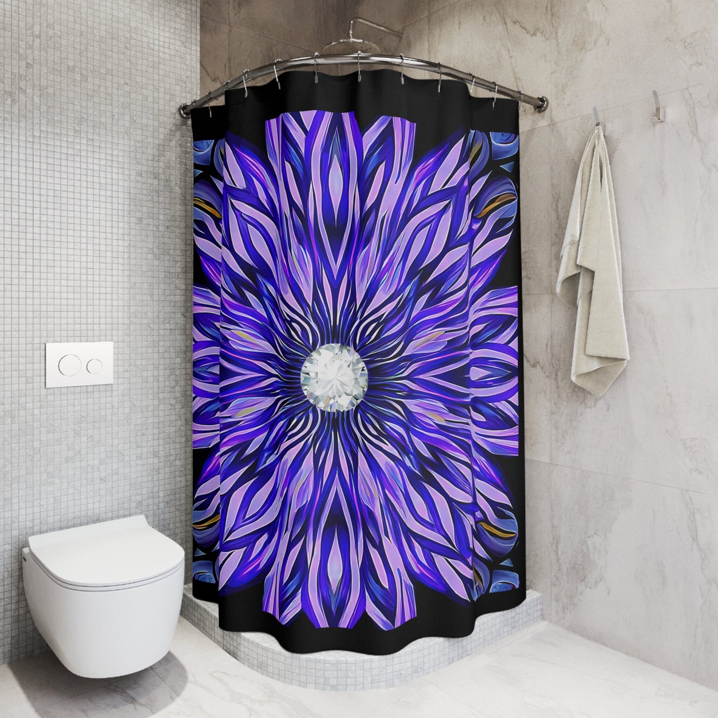 purple abstract sunburst shower curtain, home accessories, bathroom dcor, bathroom, home dcor, housewarming gift, shower room decor