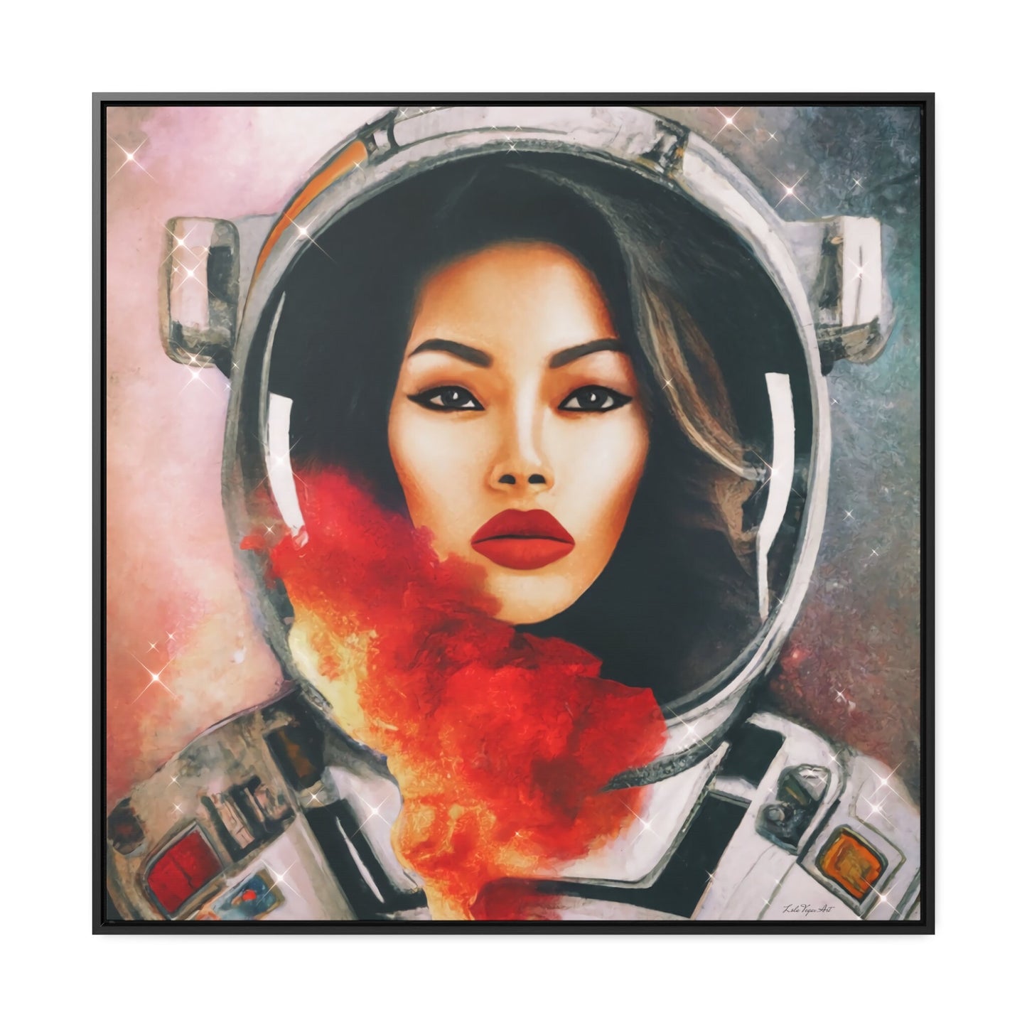 asian female astronaut framed canvas wall art,  space art print, astronaut in space, , astronaut gift, emotional wall art, space decor