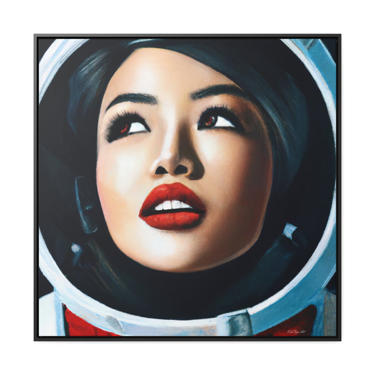 asian female astronaut framed canvas wall art, space art, space art print, astronaut in space,  wall art dcor, woman decor, astronaut gift