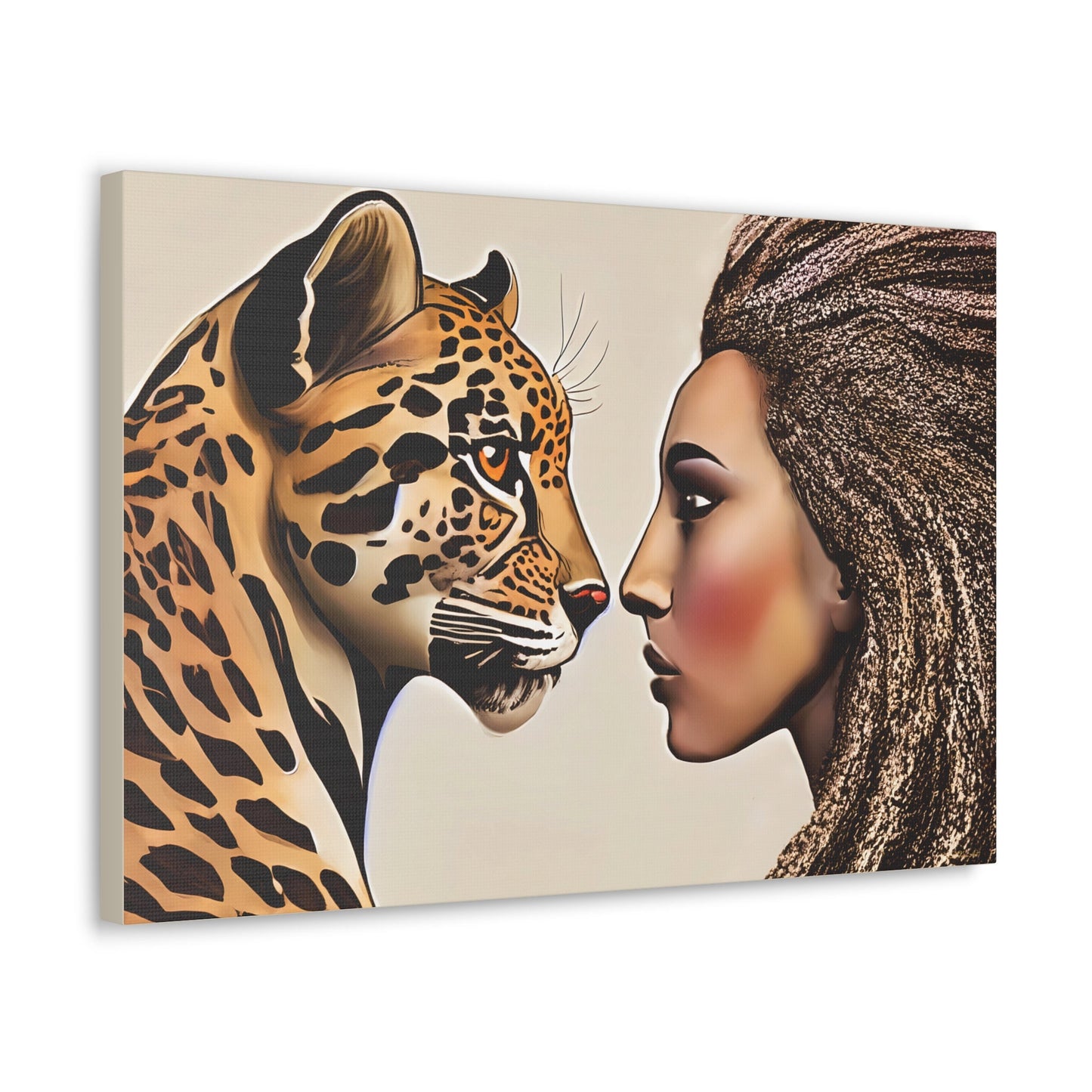 divine feminine black woman and leopard canvas wall art, wall art dcor, room wall dcor, unique art, big cat art, african american art