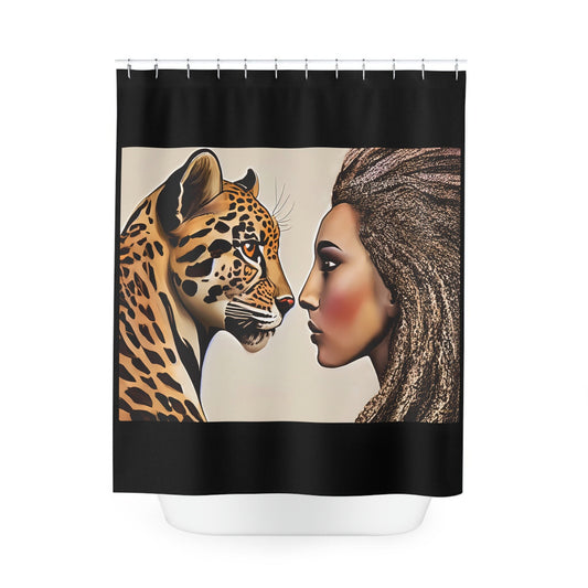 african american woman and leopard shower curtain, home accessories, bathroom dcor, bathroom, home dcor, housewarming gift, shower decor