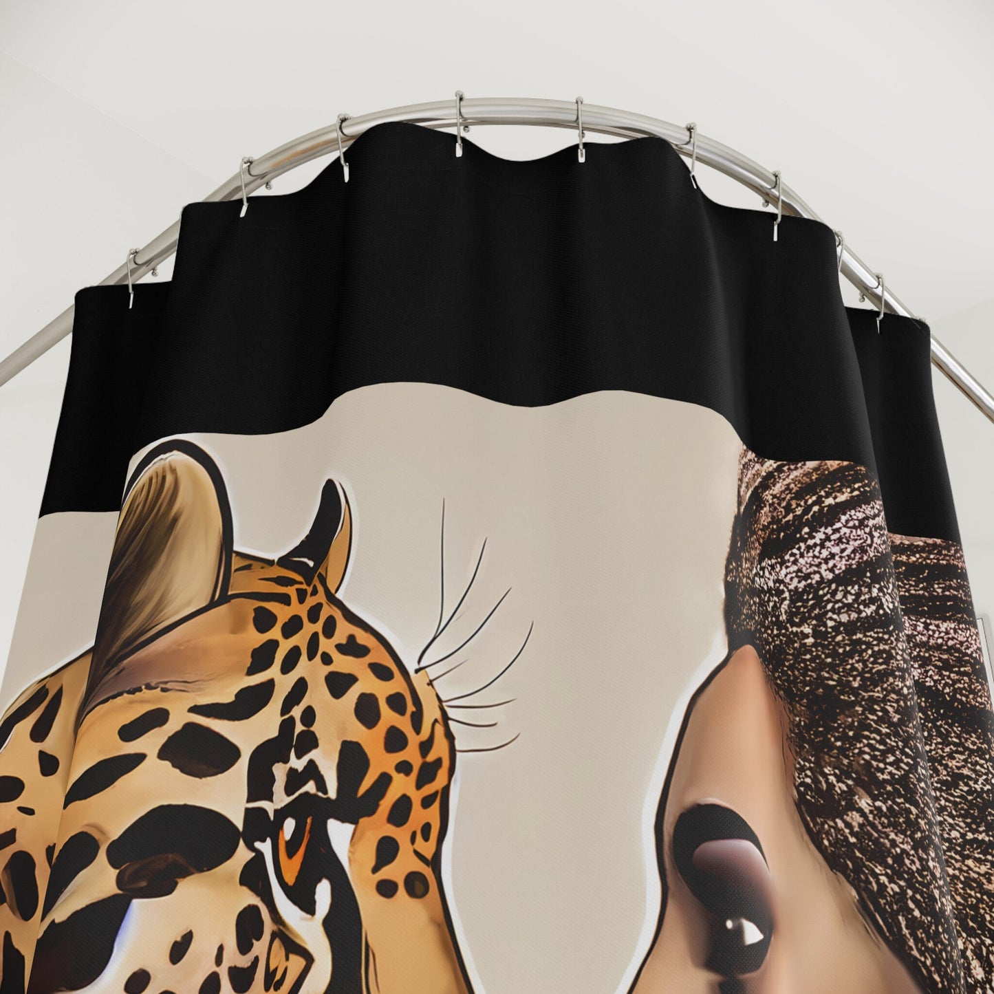 african american woman and leopard shower curtain, home accessories, bathroom dcor, bathroom, home dcor, housewarming gift, shower decor