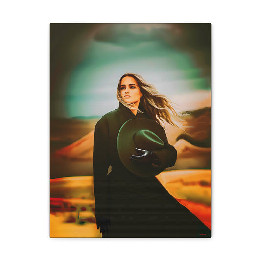 woman in the desert canvas wall art, wall art dcor, room wall dcor, southwestern art, woman portrait, dramatic art, beautiful female