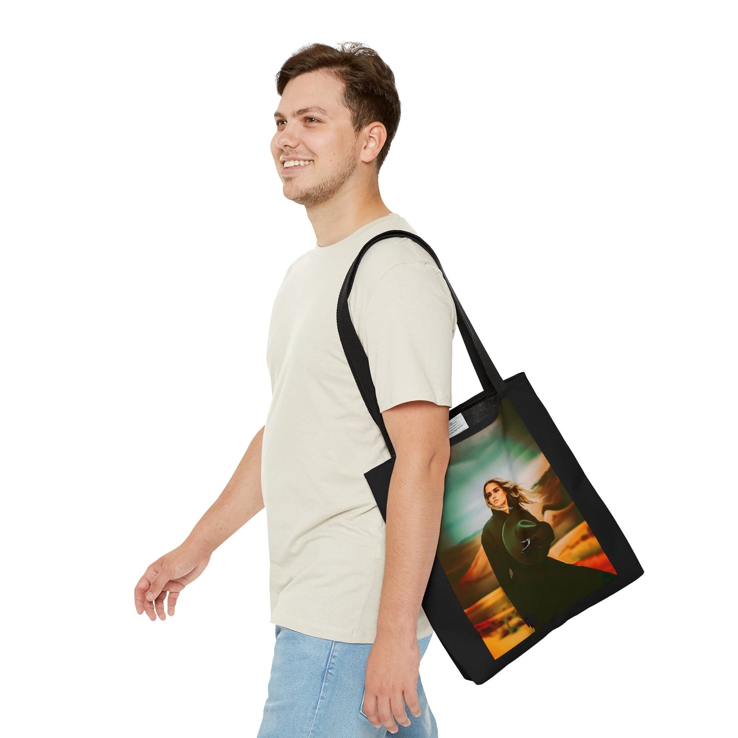 woman in the desert tote bag,