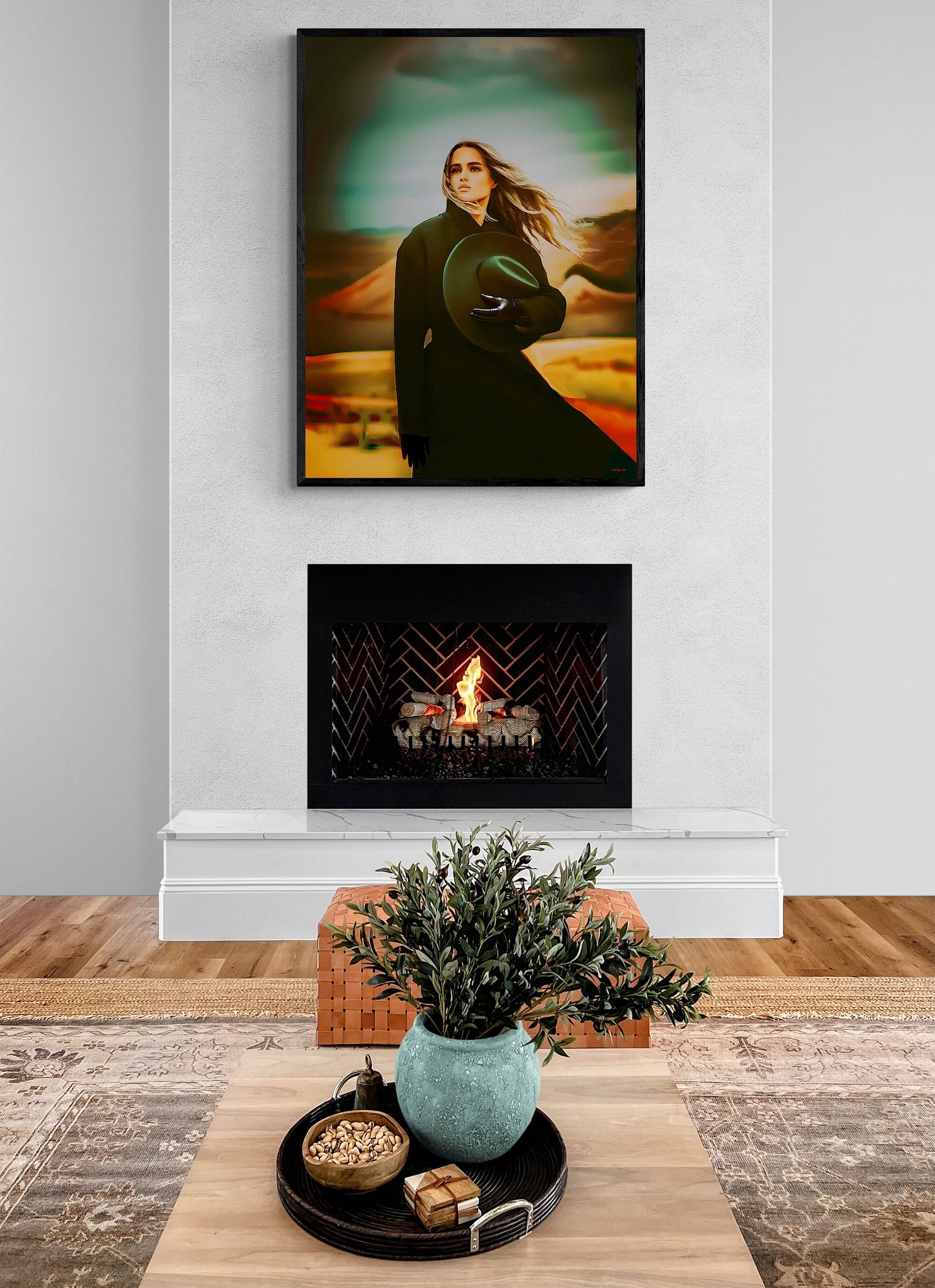 woman in the desert framed canvas wall art, wall art framed, wall art canvas with frame, wall art living room framed, southwestern wall art