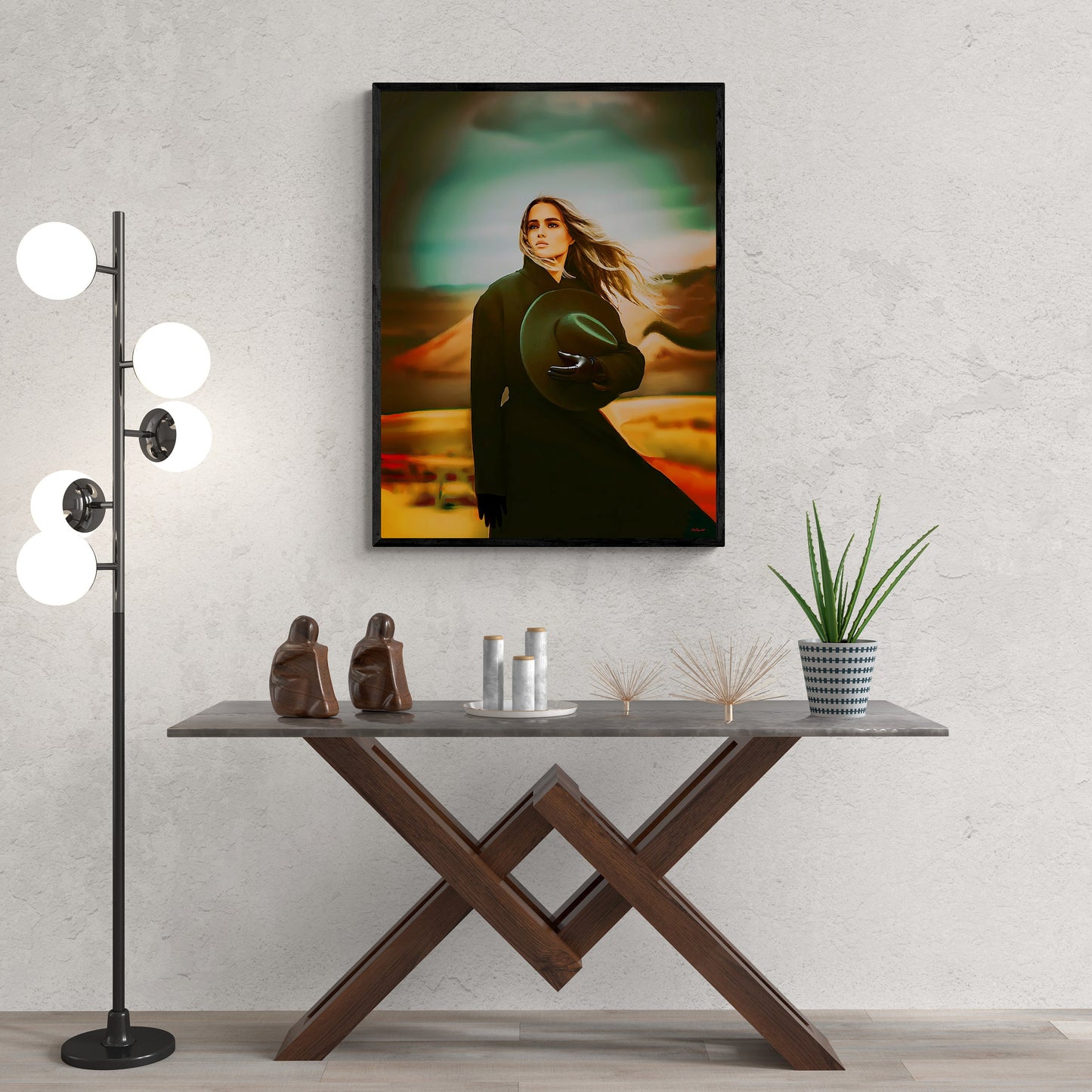 woman in the desert framed canvas wall art, wall art framed, wall art canvas with frame, wall art living room framed, southwestern wall art