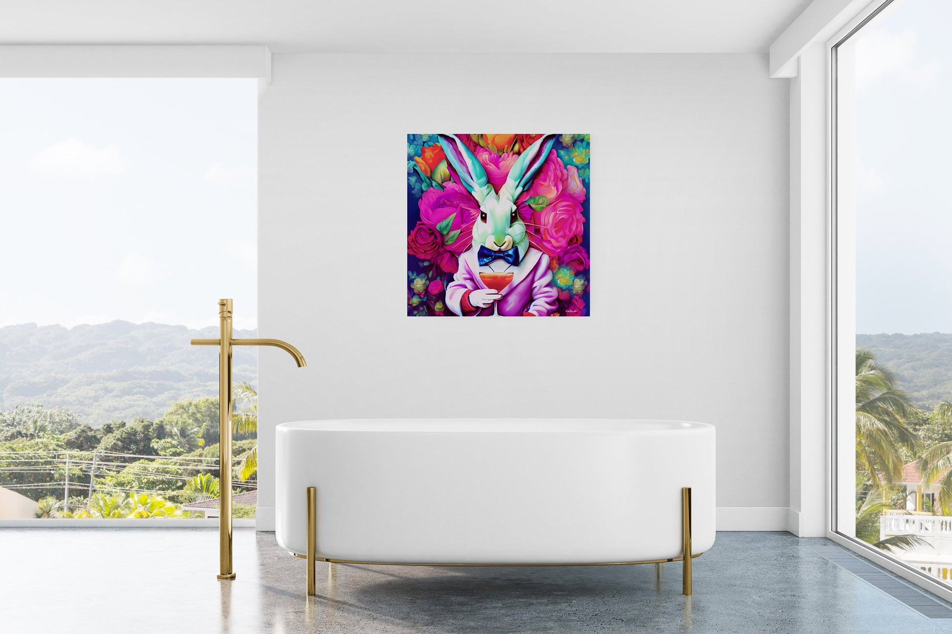 down the rabbit hole canvas wall art, eclectic art, animal art, contemporary art, modern decor, psychedelic art, colorful art, unique art - LOLA VEGAS ART