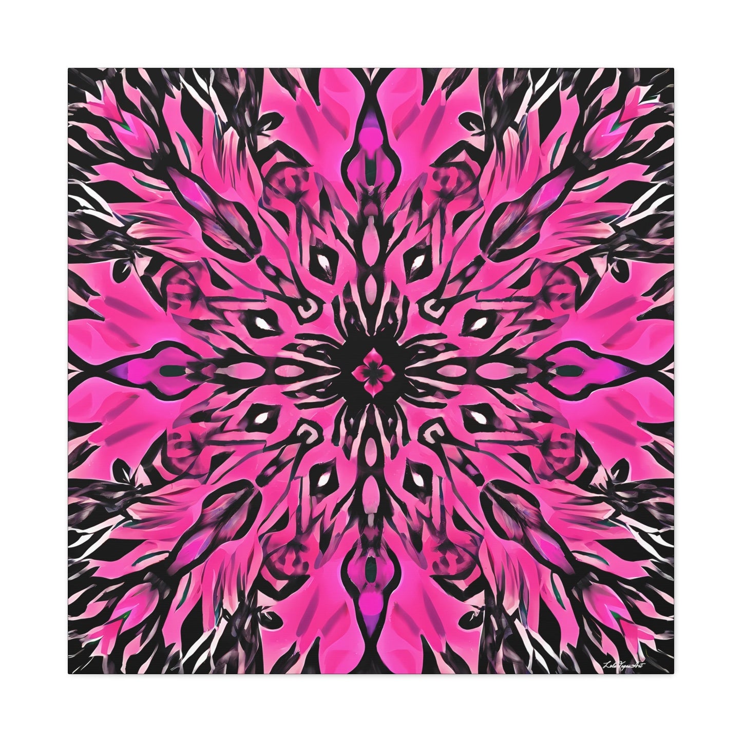 hot pink and black abstract boho flower, wall art dcor, room wall dcor, unique art, contemporary, feminine, boho style decor, modern - LOLA VEGAS ART