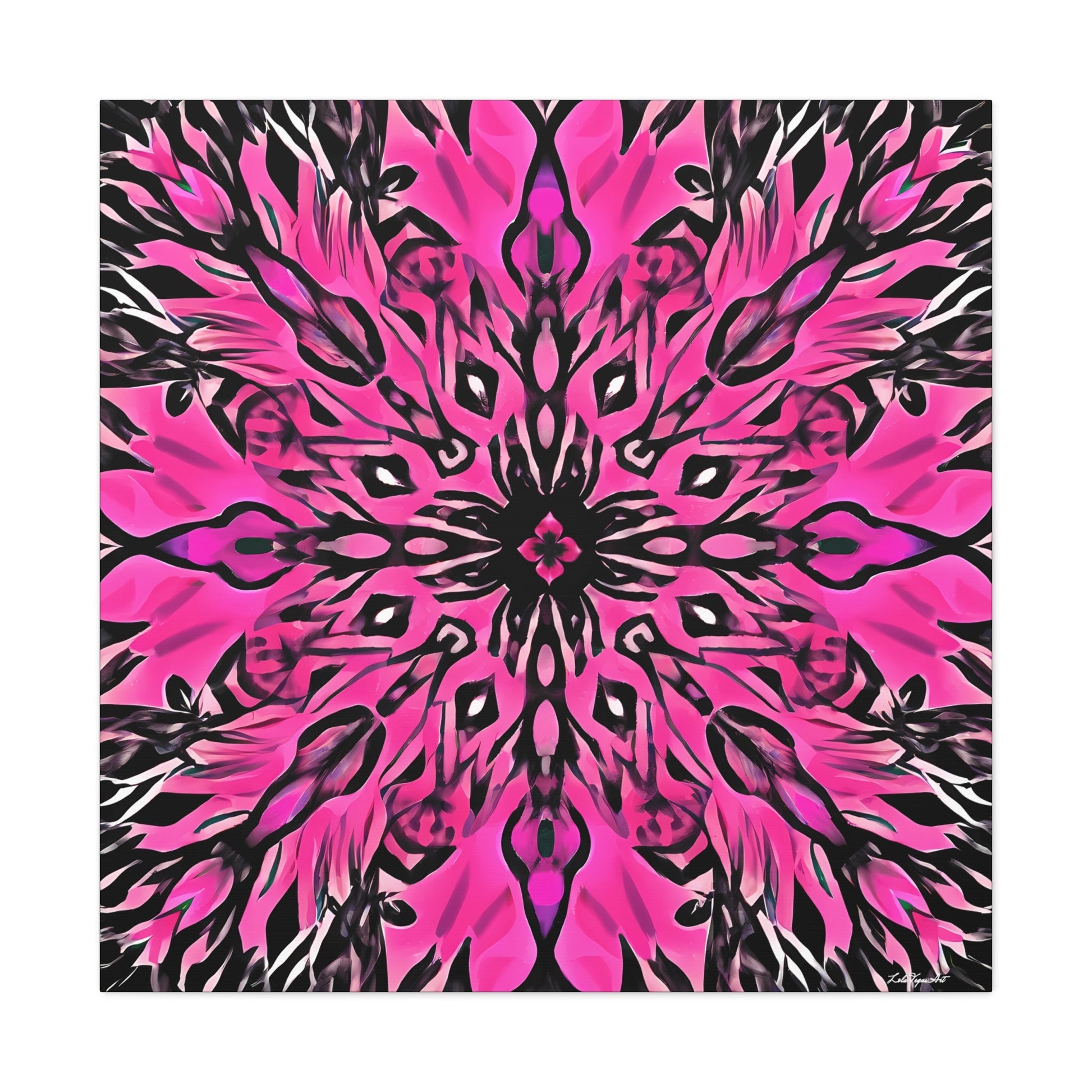 hot pink and black abstract boho flower, wall art dcor, room wall dcor, unique art, contemporary, feminine, boho style decor, modern - LOLA VEGAS ART