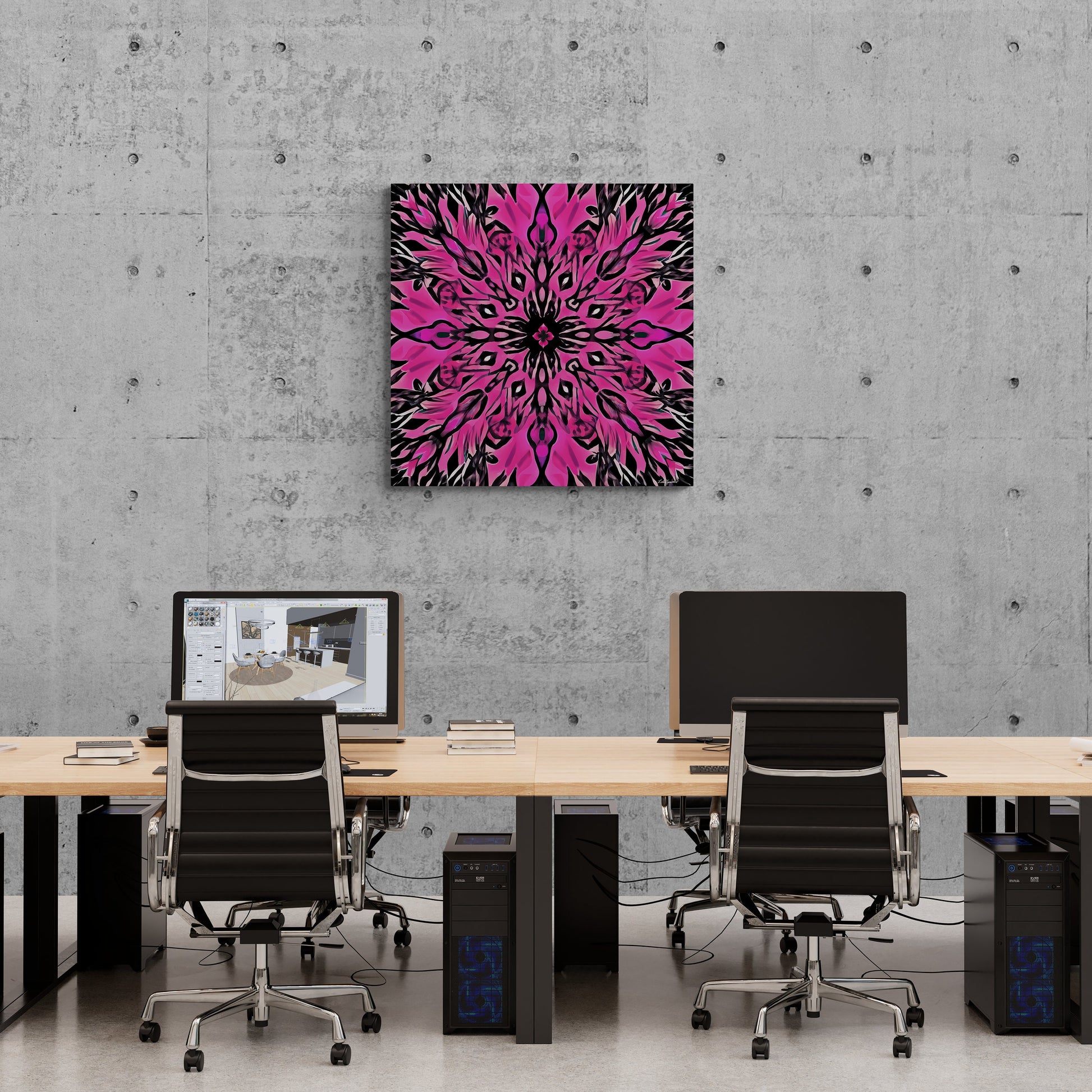 hot pink and black abstract boho flower, wall art dcor, room wall dcor, unique art, contemporary, feminine, boho style decor, modern - LOLA VEGAS ART