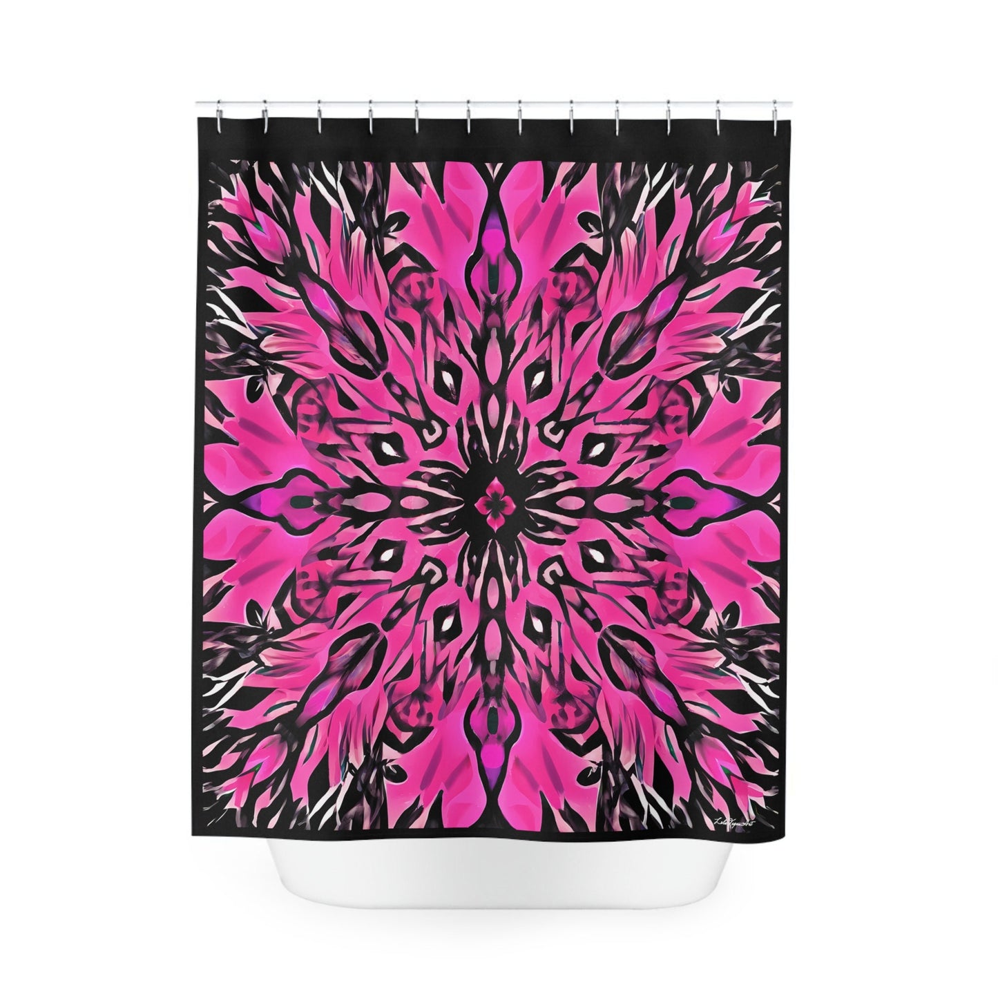 hot pink and black shower curtain, home accessories, bathroom dcor, bathroom, home dcor, housewarming gift, shower room decor, boho shower - LOLA VEGAS ART