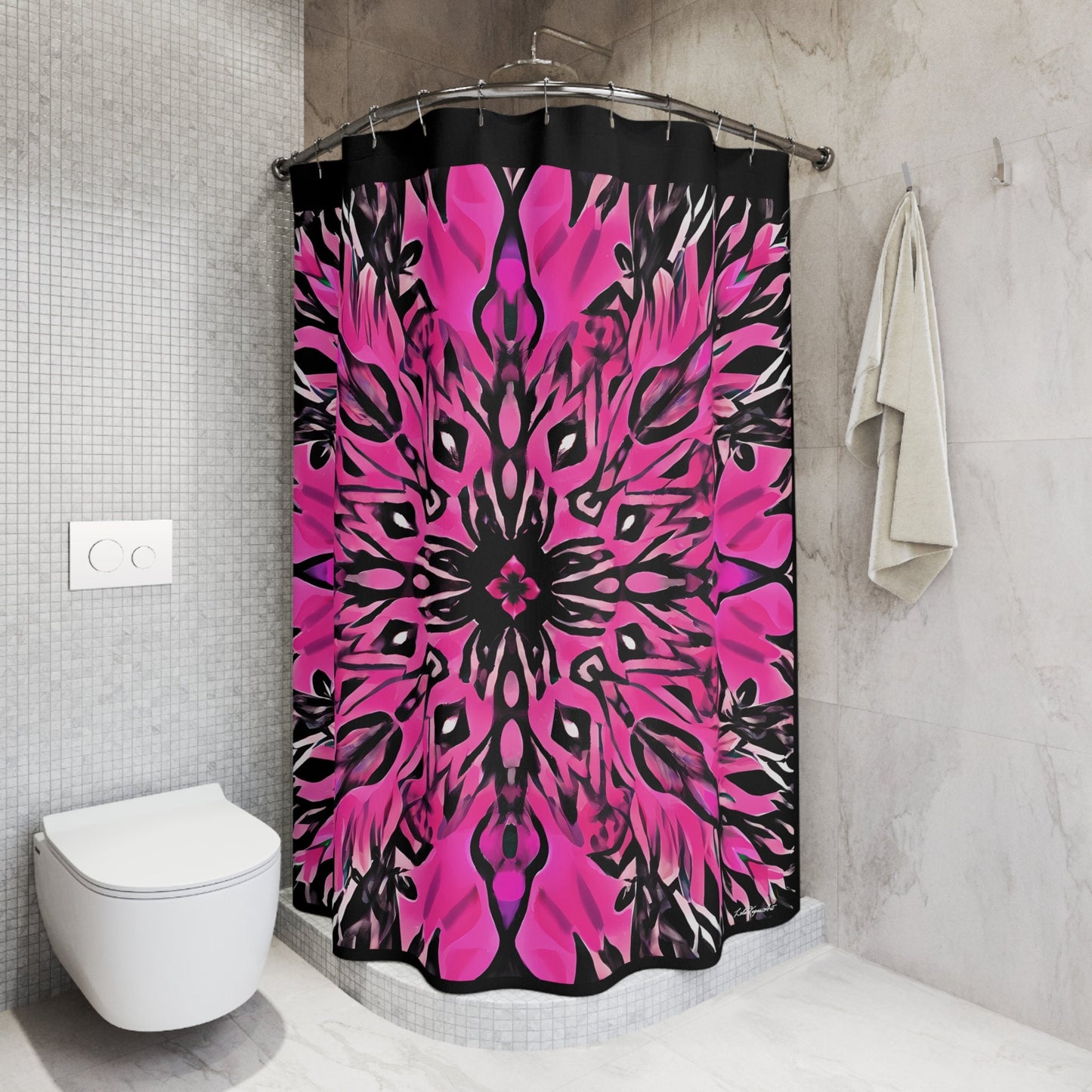 hot pink and black shower curtain, home accessories, bathroom dcor, bathroom, home dcor, housewarming gift, shower room decor, boho shower - LOLA VEGAS ART