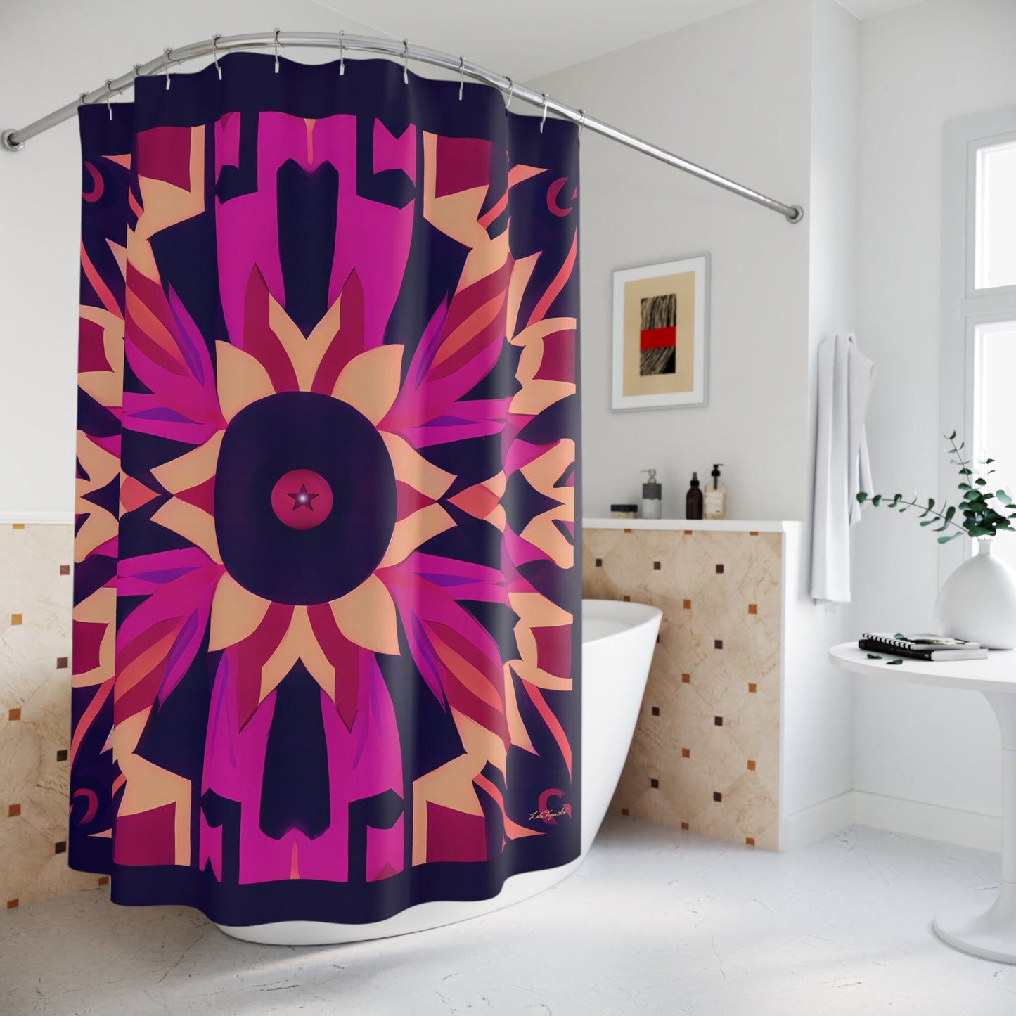 fuchsia and dark purple abstract tribal shower curtain, home accessories, bathroom dcor,home dcor, housewarming gift, shower room decor