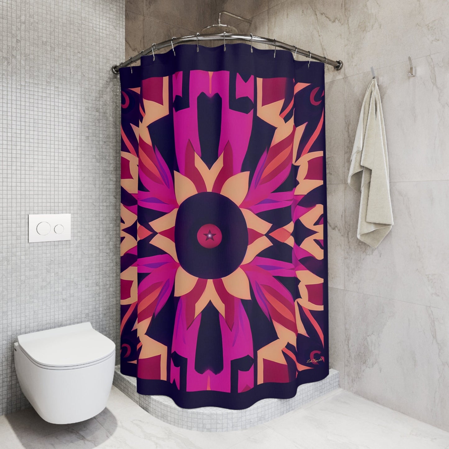 fuchsia and dark purple abstract tribal shower curtain, home accessories, bathroom dcor,home dcor, housewarming gift, shower room decor